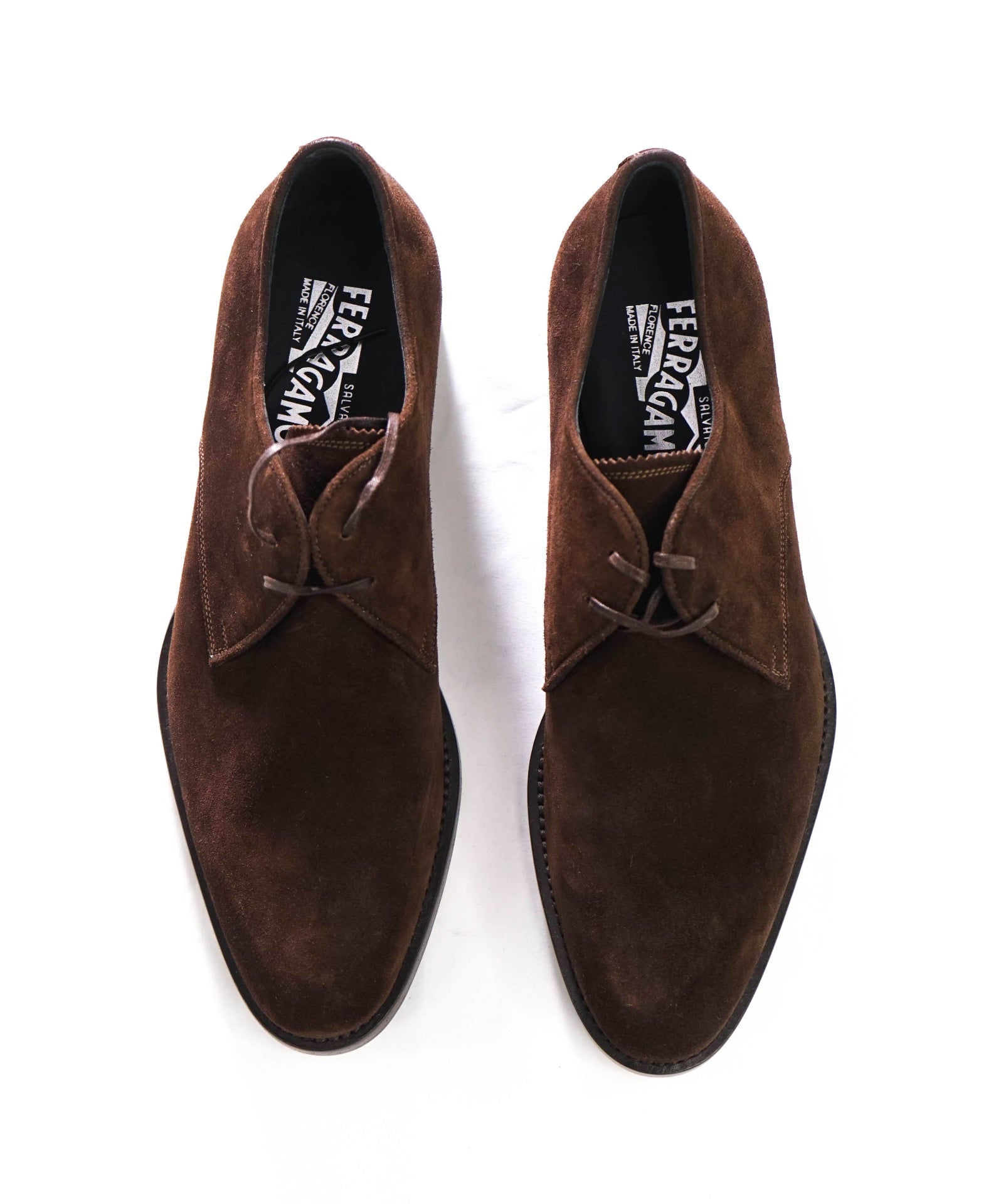 $880 FERRAGAMO - Brown Suede Derby - 8.5 E