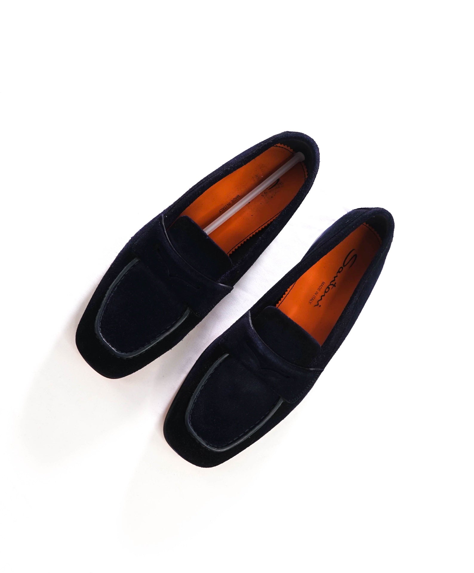 $850 SANTONI - Navy Blue Suede Loafers -  US 7.5 (6.5UK)