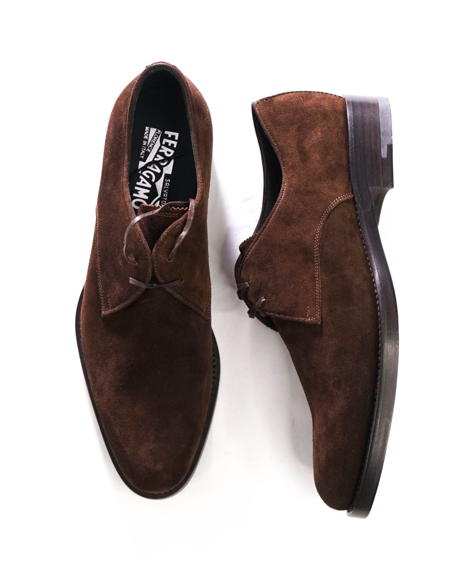 $880 FERRAGAMO - Brown Suede Derby - 8.5 E
