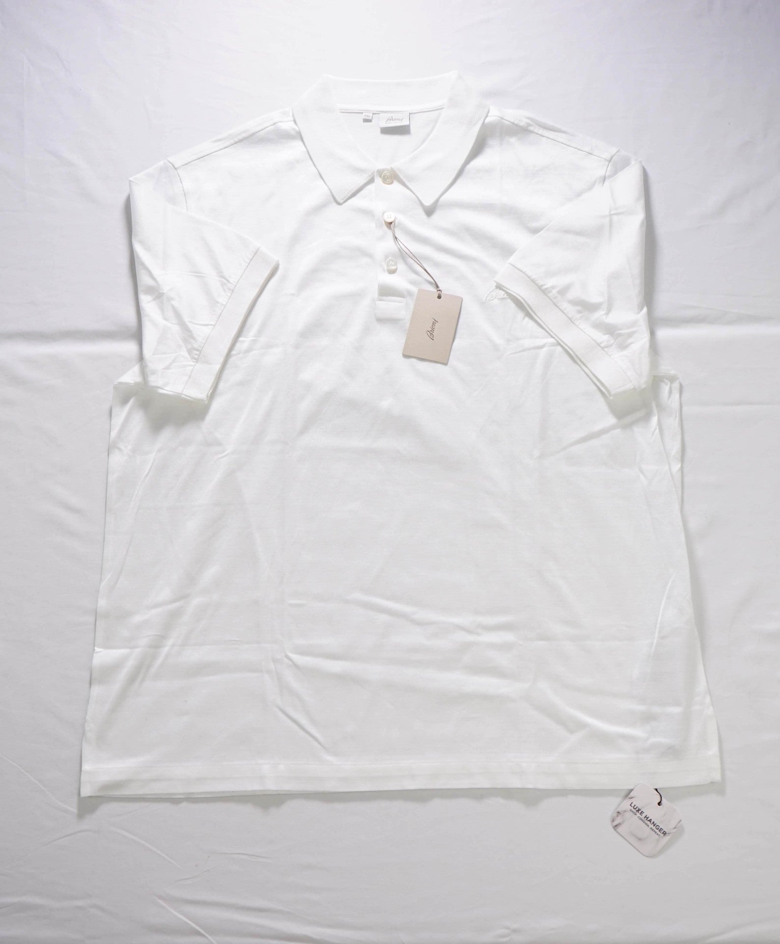 $645 BRIONI - Solid White Cotton Polo Shirt - XXL
