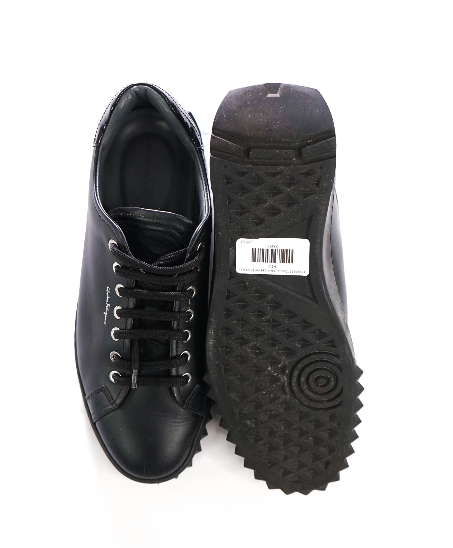 $750 FERRAGAMO - Black Leather Sneakers - 9.5 M