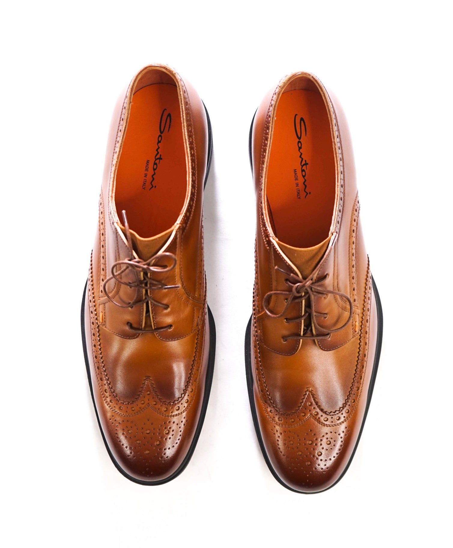 $1,090 SANTONI - Brown Leather Wingtip Derby - US 13 (12UK)