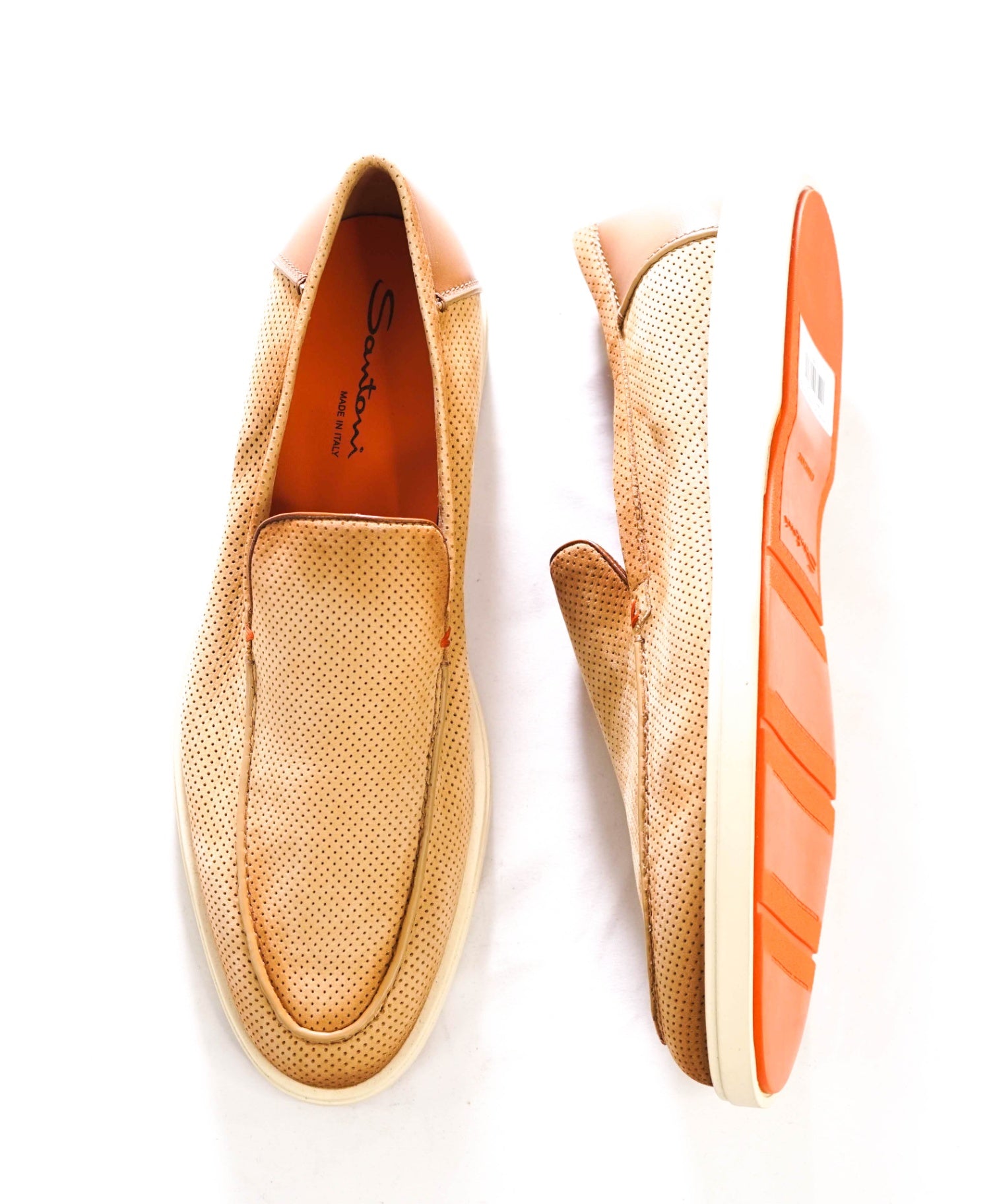 $790 SANTONI - Tan "SUMMER WALK" Suede Loafers - US 12 (11UK)