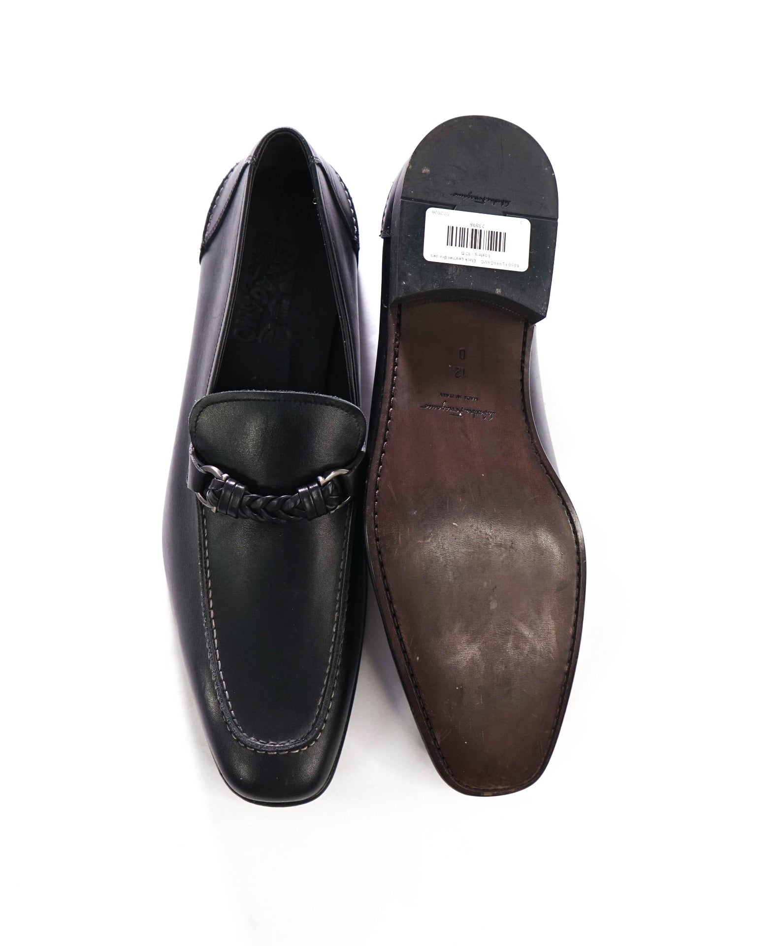 $850 FERRAGAMO - NELLY Black Leather Braided Loafers - 12 D