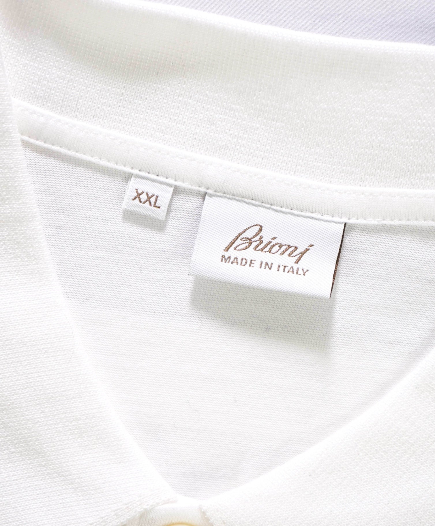 $645 BRIONI - Solid White Cotton Polo Shirt - XXL