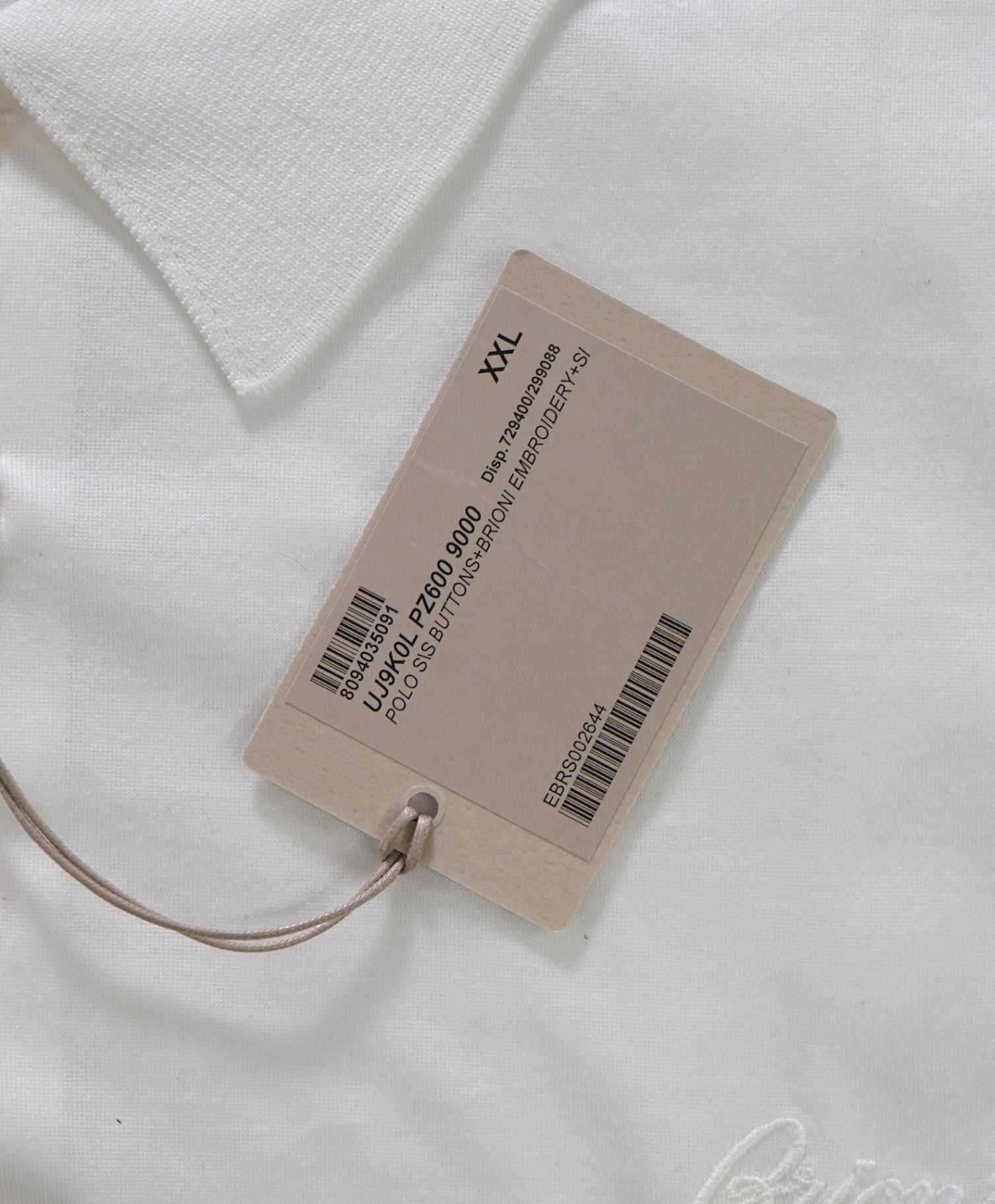 $645 BRIONI - Solid White Cotton Polo Shirt - XXL