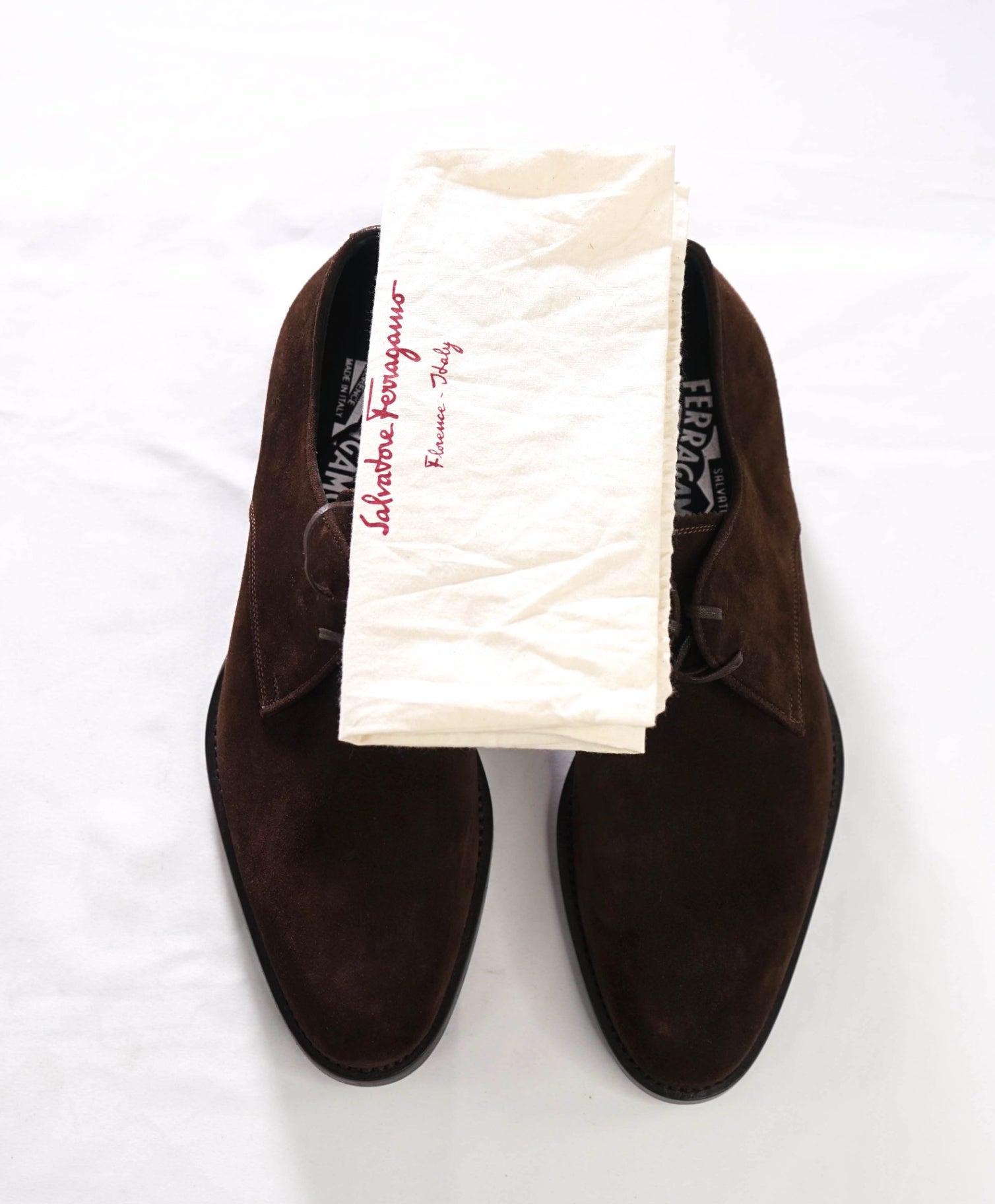 $880 FERRAGAMO - Brown Suede Derby - 8.5 E