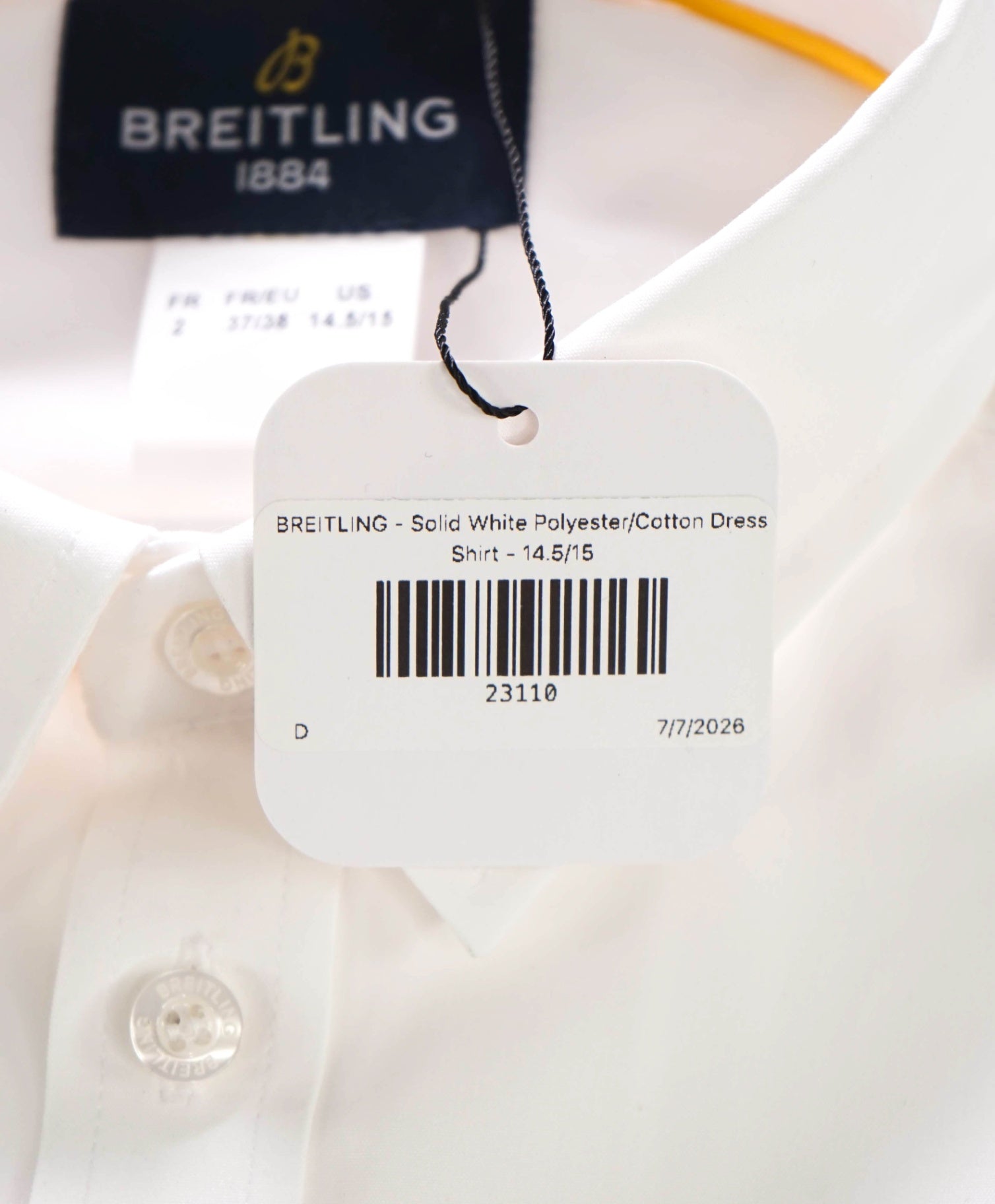 $325 BREITLING - Solid White Polyester/Cotton Dress Shirt - 14.5/15