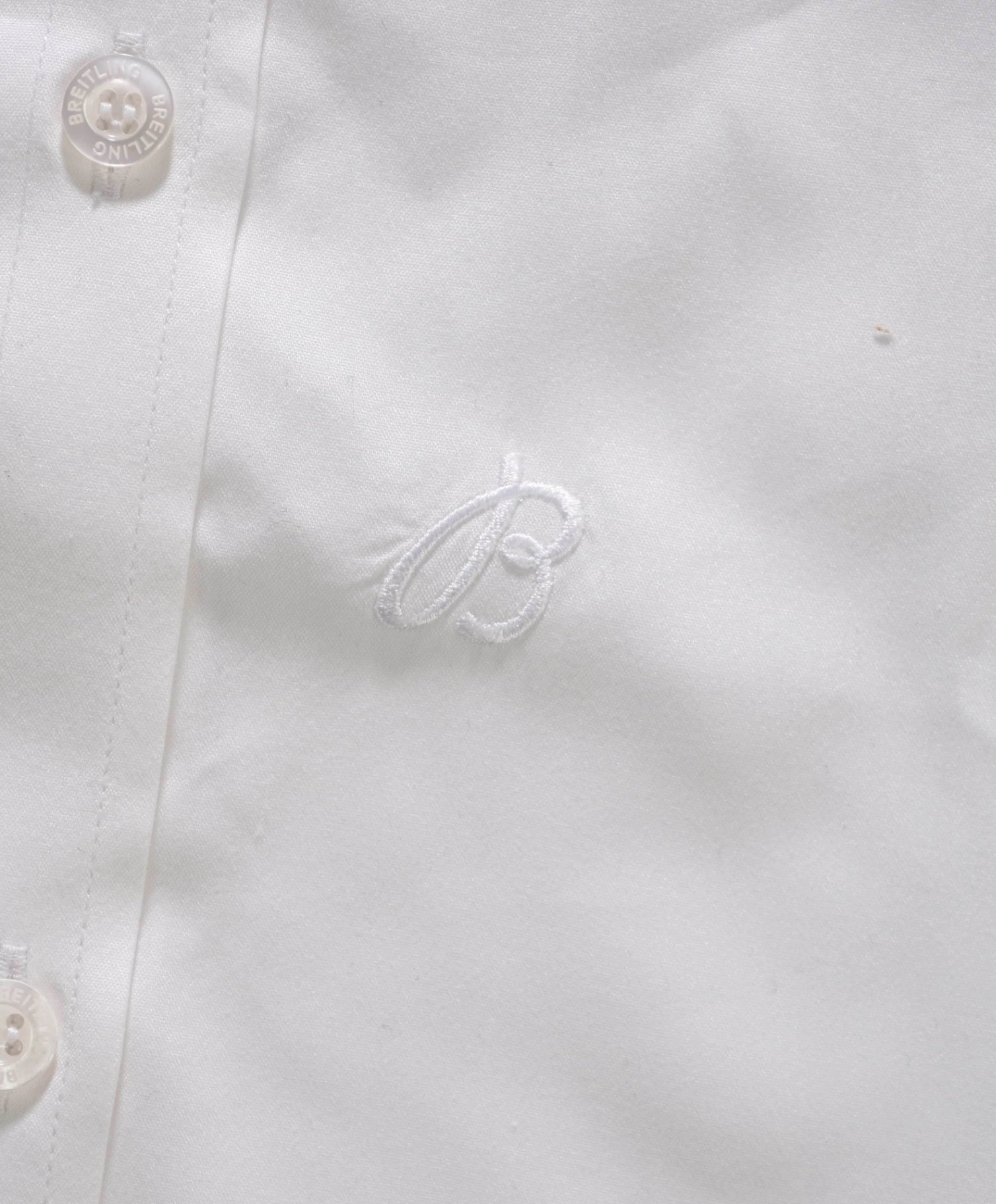 $325 BREITLING - Solid White Polyester/Cotton Dress Shirt - 14.5/15