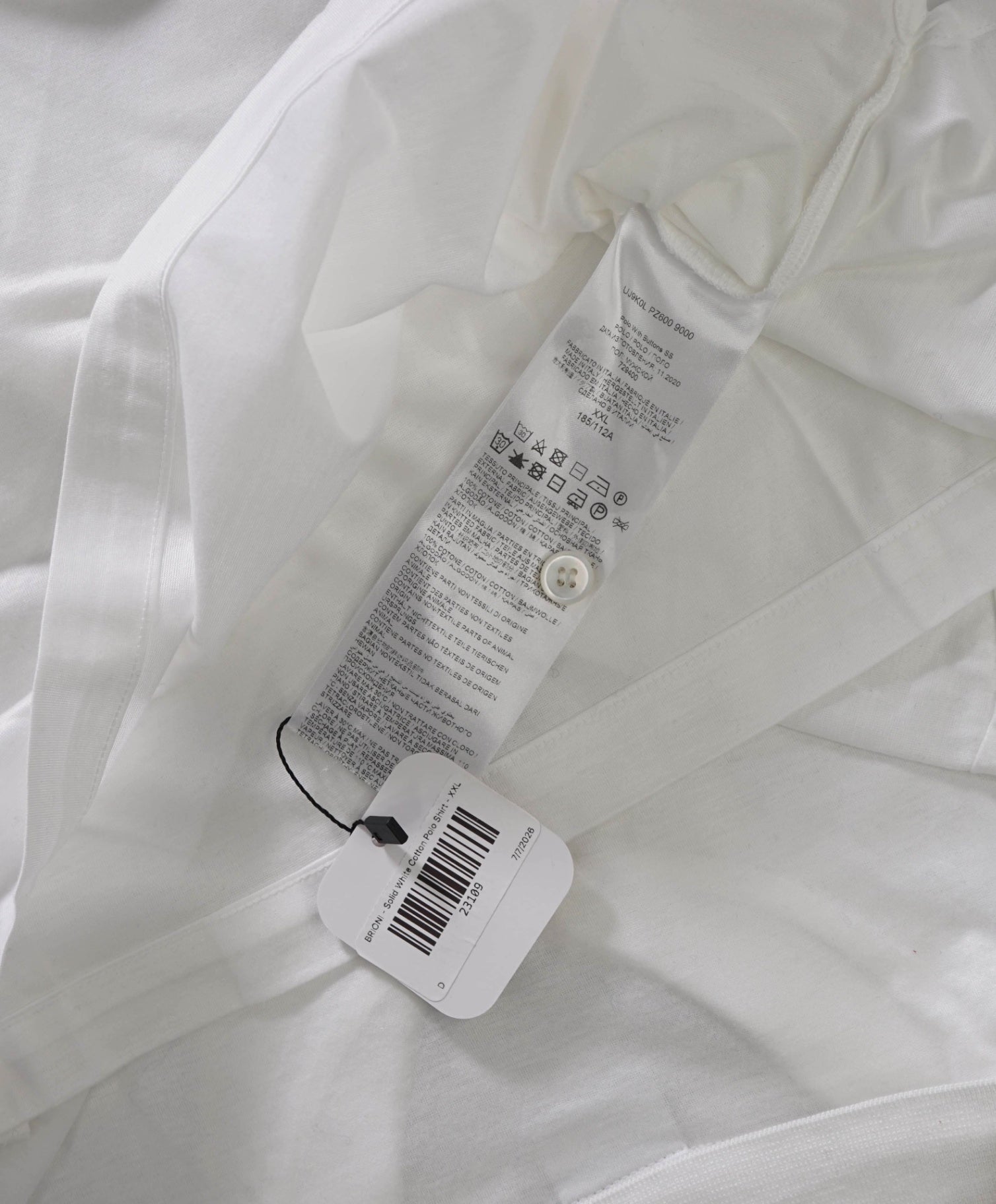 $645 BRIONI - Solid White Cotton Polo Shirt - XXL