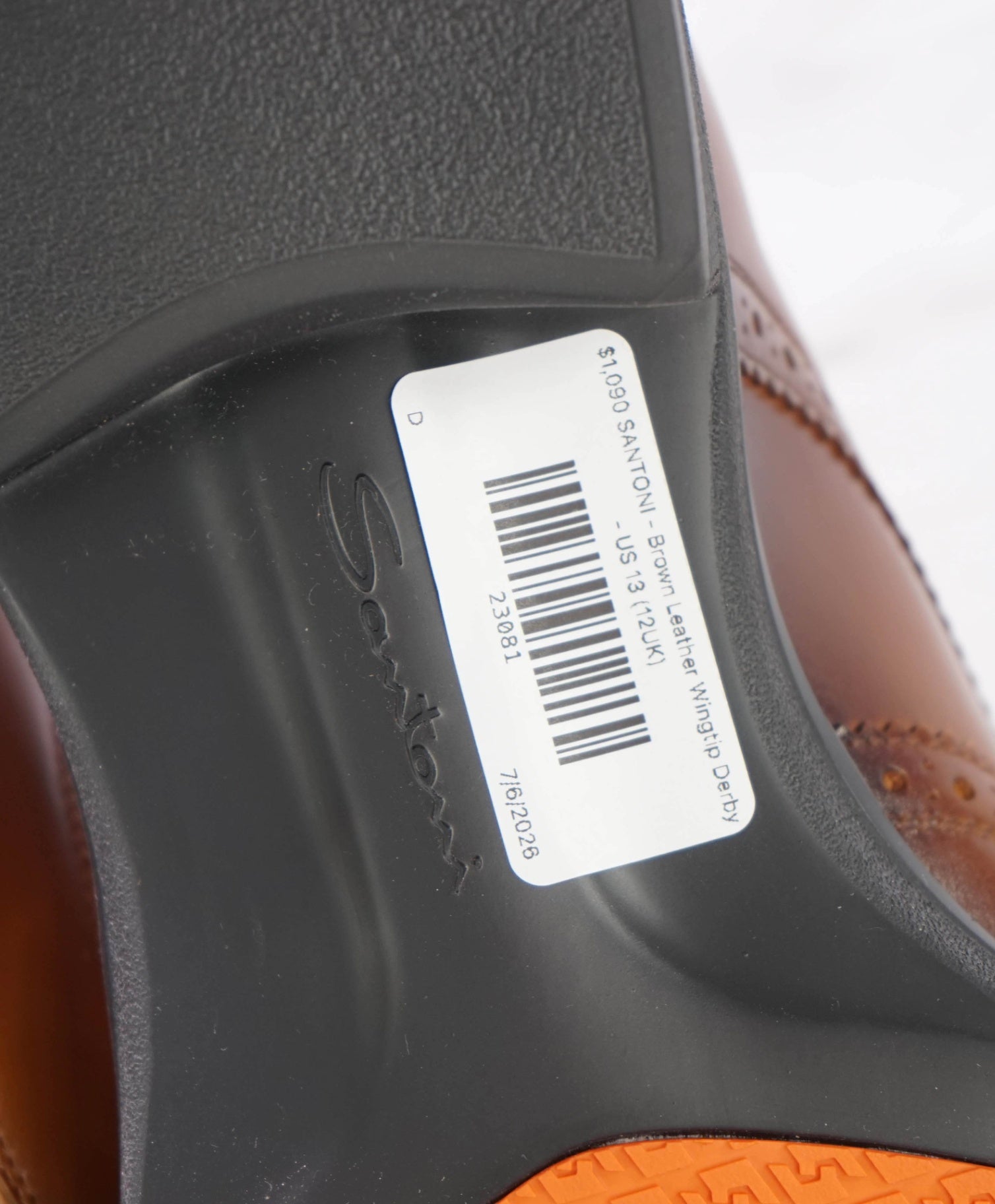 $1,090 SANTONI - Brown Leather Wingtip Derby - US 13 (12UK)