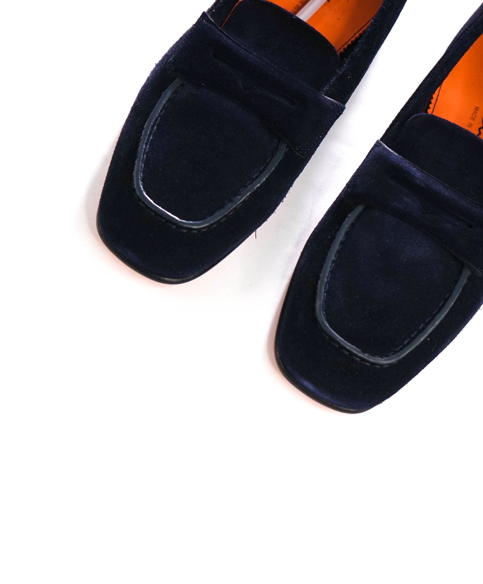 $850 SANTONI - Navy Blue Suede Loafers -  US 7.5 (6.5UK)