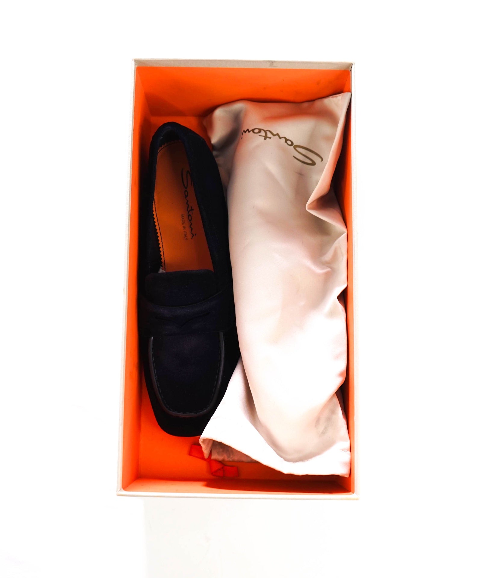 $850 SANTONI - Navy Blue Suede Loafers -  US 7.5 (6.5UK)