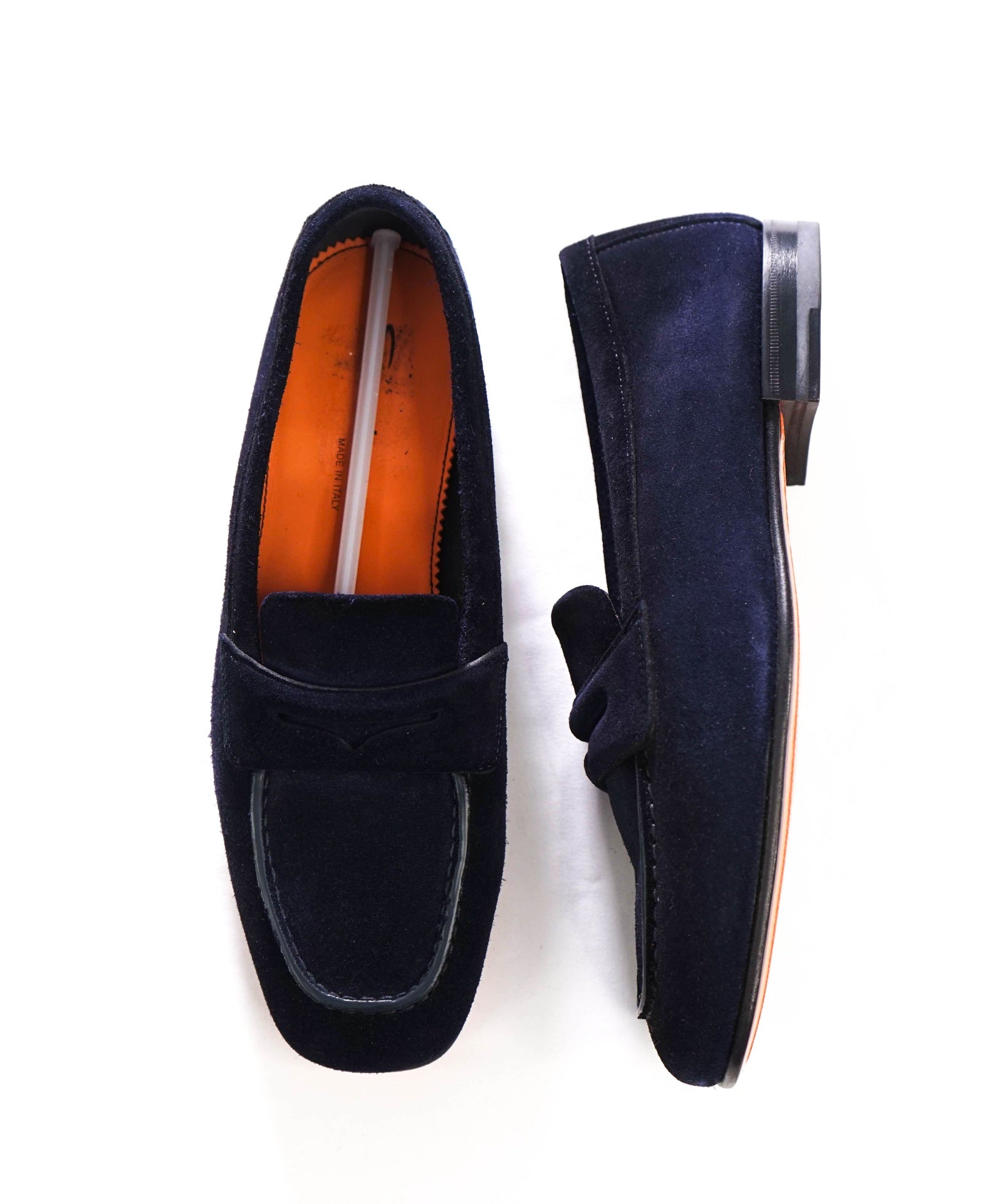 $850 SANTONI - Navy Blue Suede Loafers -  US 7.5 (6.5UK)