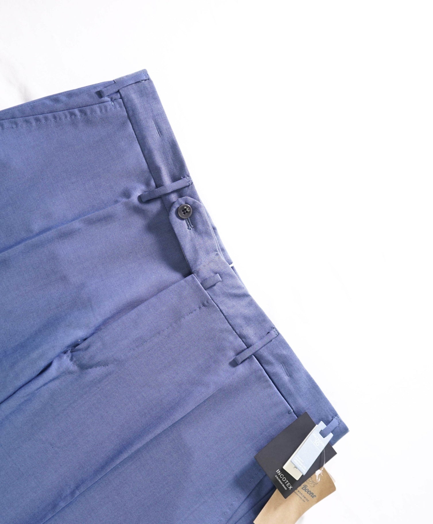 $455 INCOTEX - Solid Blue Wool "TRENTA" Pants - 34W