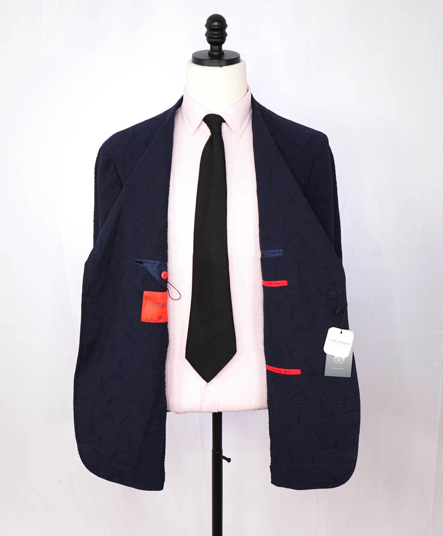 $3,000 ISAIA - Navy Blue Floral Seersucker Sport Jacket - 50R US