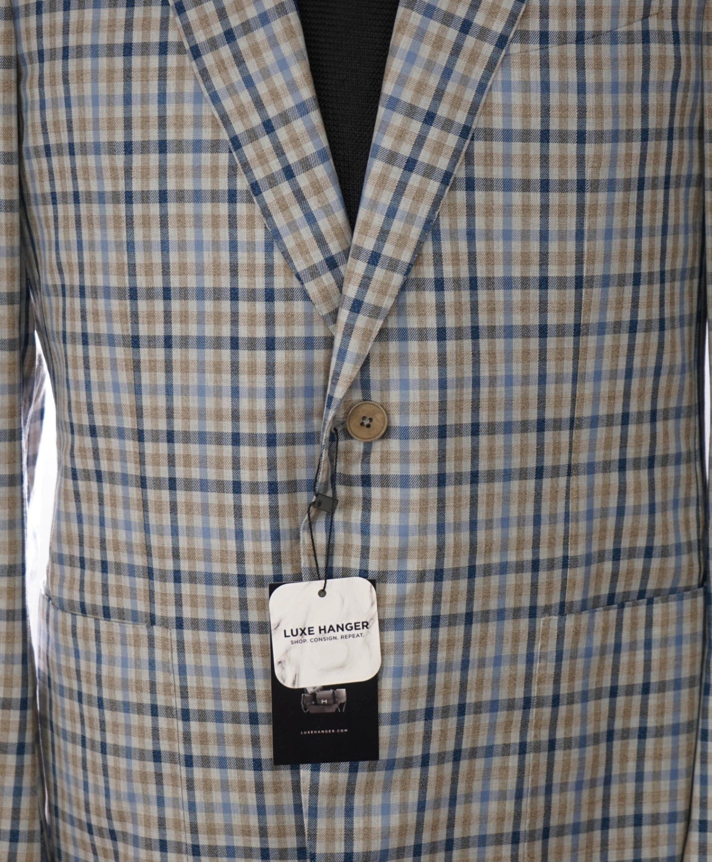 $3,590 ZEGNA - Blue/Beige Plaid Wool Blazer - 40R