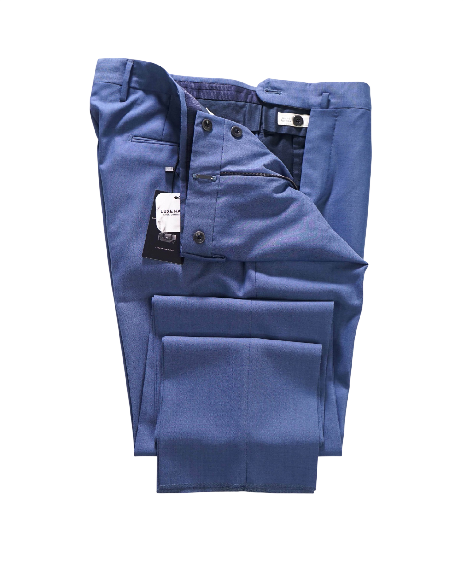 $455 INCOTEX - Solid Blue Wool "TRENTA" Pants - 34W