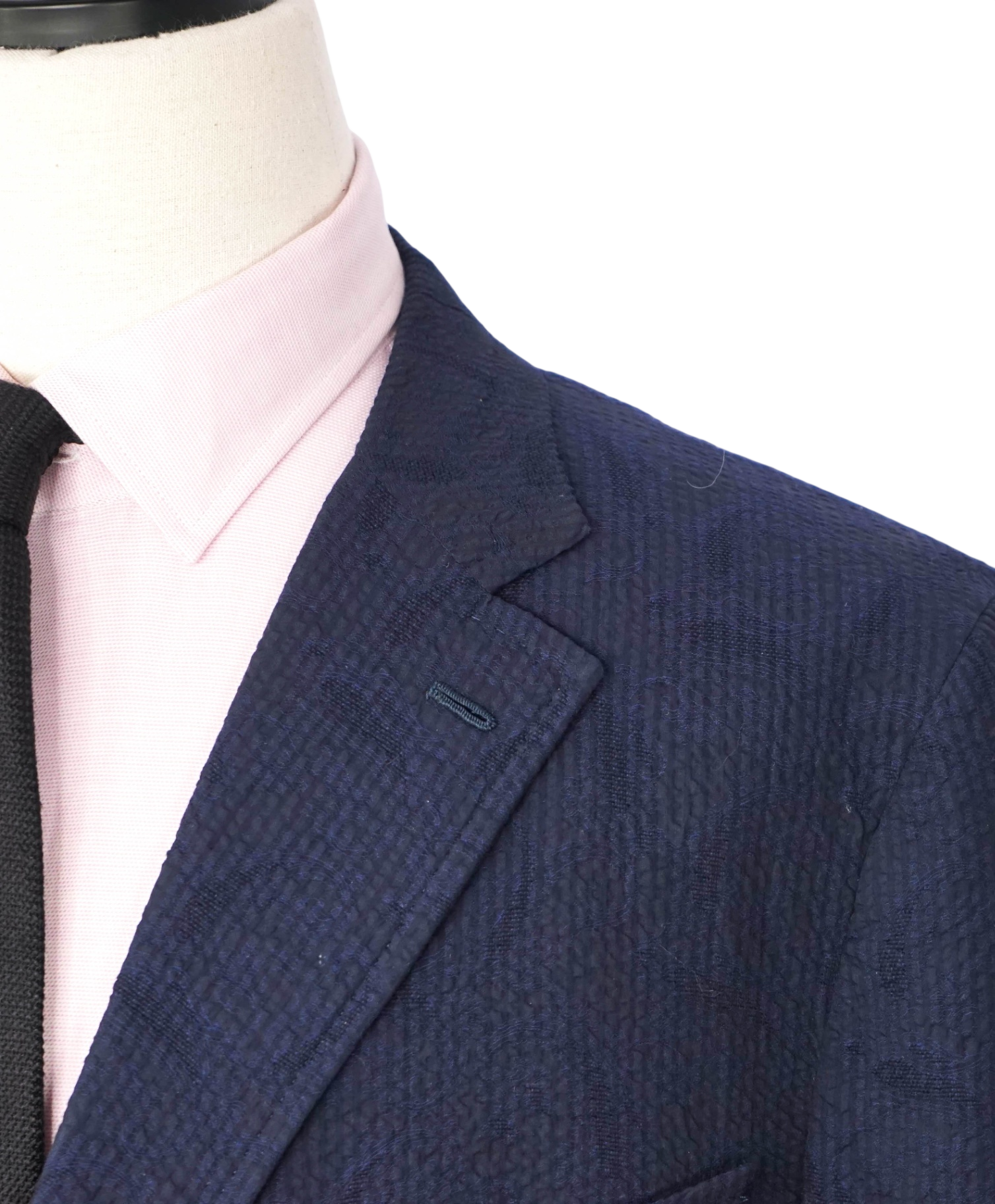 $3,000 ISAIA - Navy Blue Floral Seersucker Sport Jacket - 50R US