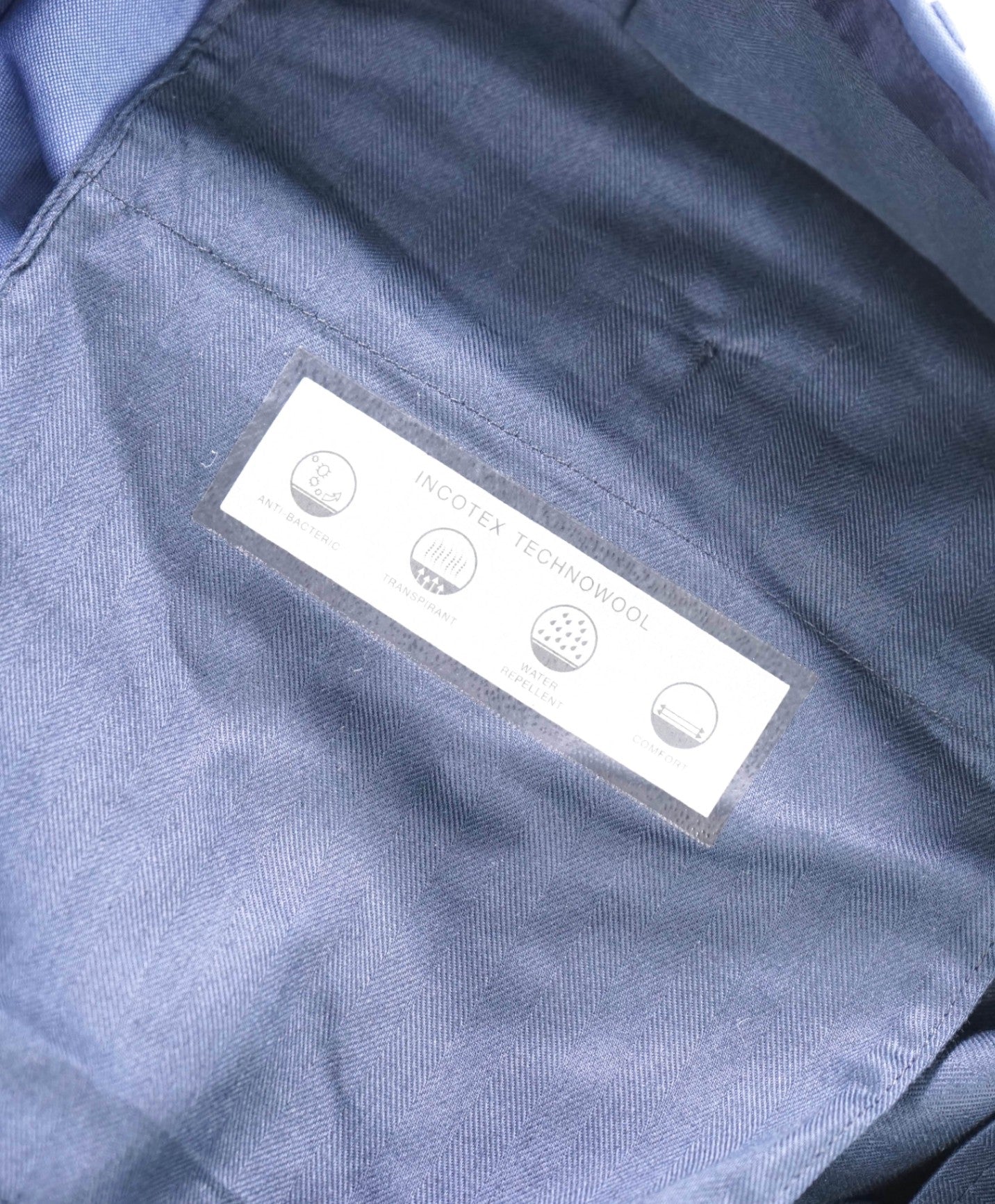 $455 INCOTEX - Solid Blue Wool "TRENTA" Pants - 34W