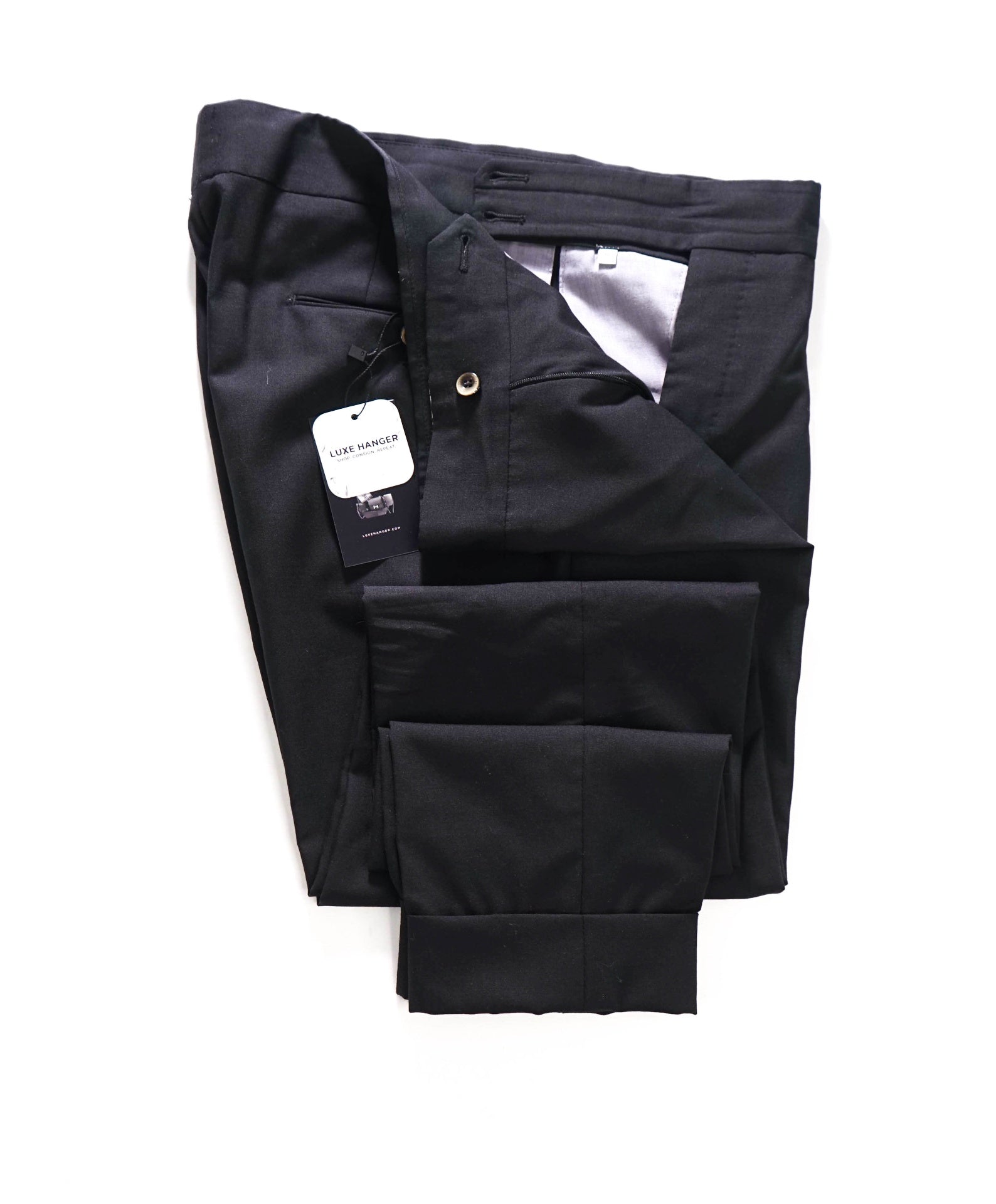 $550 PT TORINO - Solid Black Stretch Wool Pants - 36W