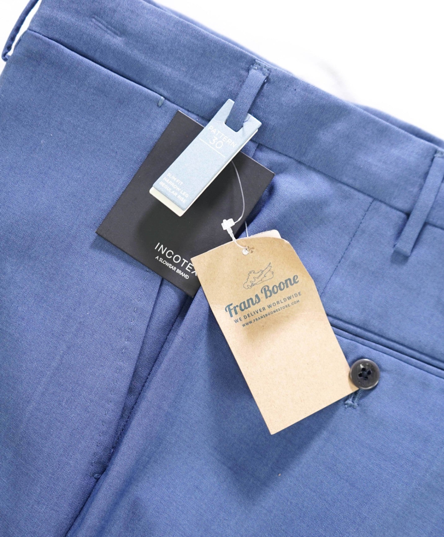 $455 INCOTEX - Solid Blue Wool "TRENTA" Pants - 34W