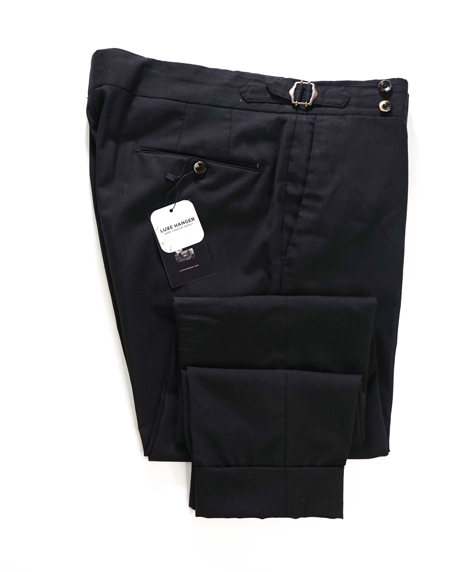 $550 PT TORINO - Solid Black Stretch Wool Pants - 36W