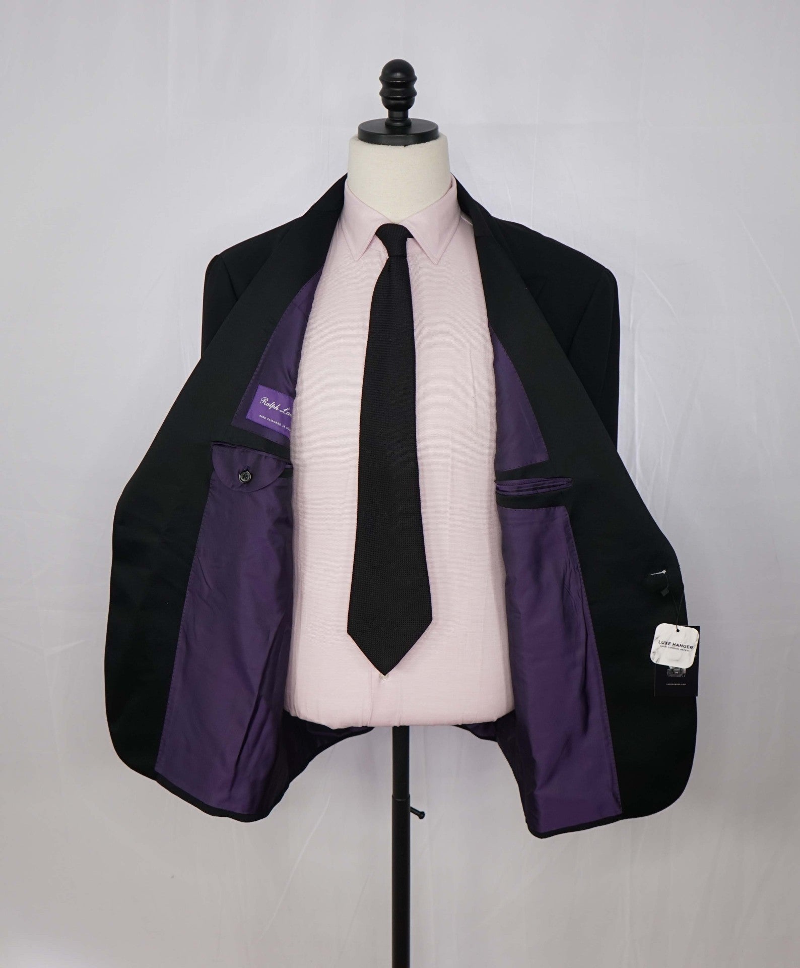 $3,295 RALPH LAUREN PURPLE LABEL - Black Wool Peak Lapel 1-Btn Dinner Jacket - 46R