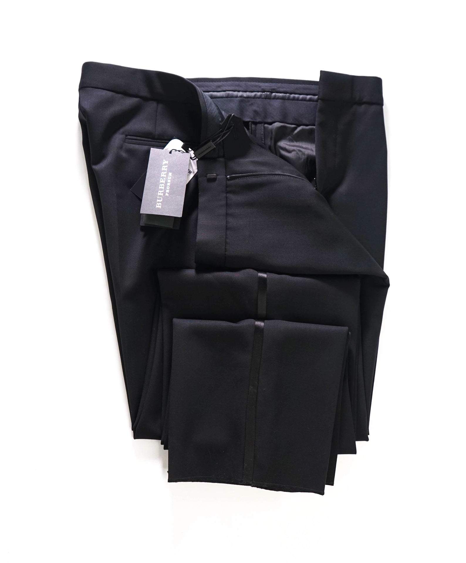 $750 BURBERRY LONDON - Black Wool Tuxedo Pants - 39W
