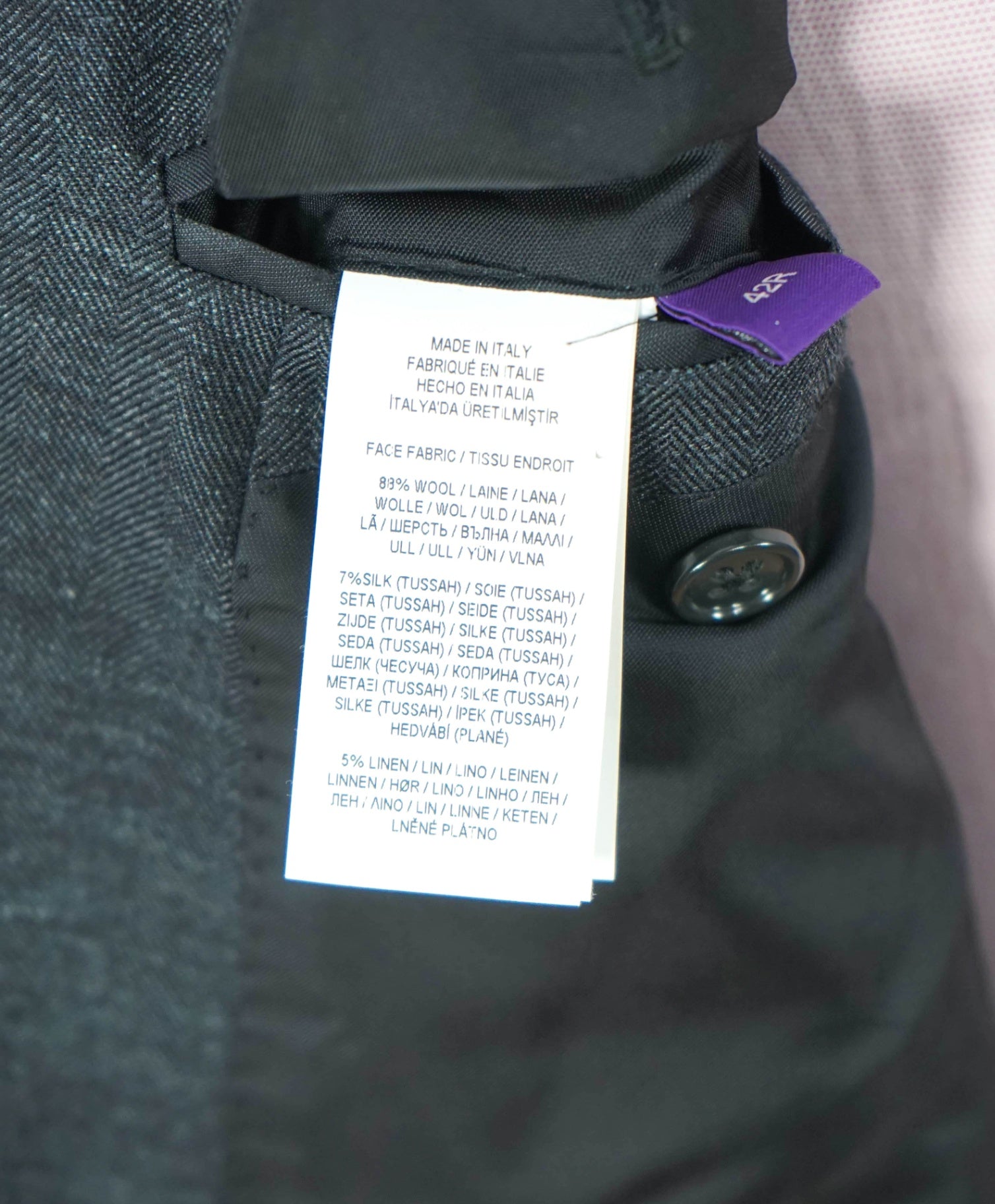 RALPH LAUREN PURPLE LABEL - Dark Gray Wool/Silk/Linen - 42R