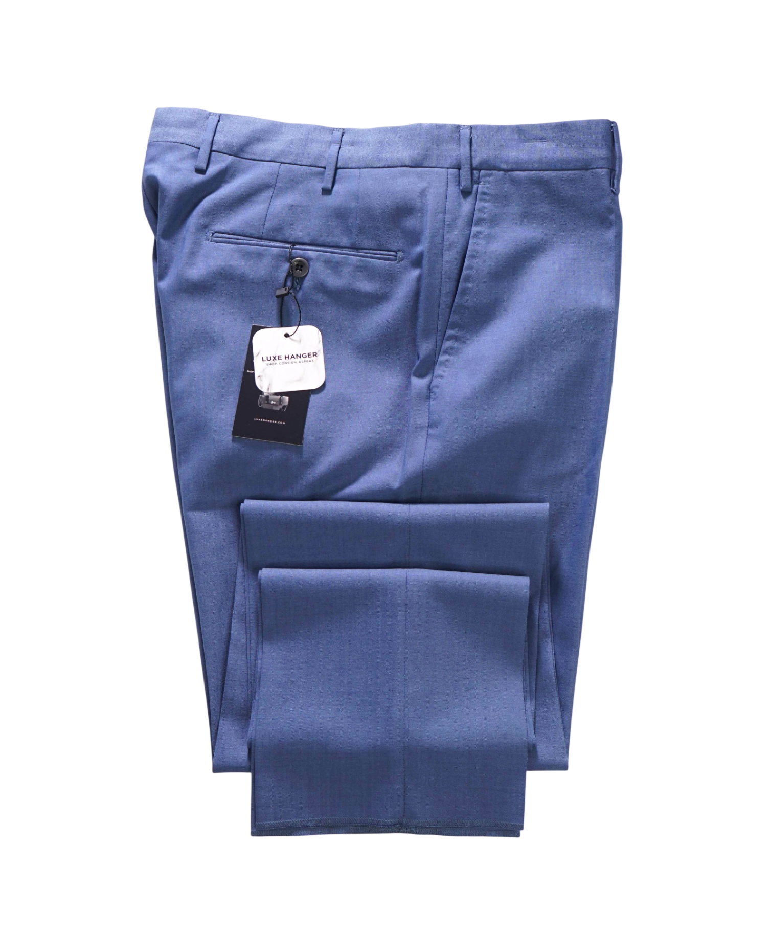 $455 INCOTEX - Solid Blue Wool "TRENTA" Pants - 34W