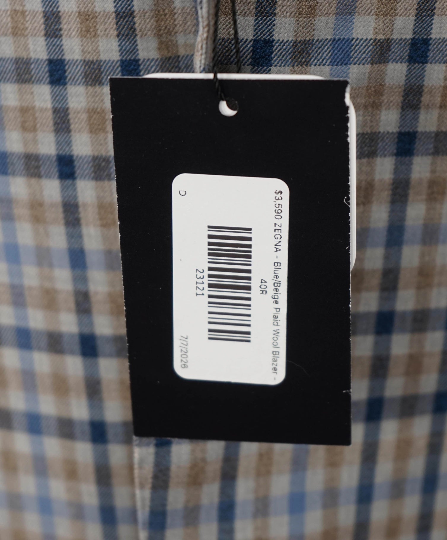 $3,590 ZEGNA - Blue/Beige Plaid Wool Blazer - 40R