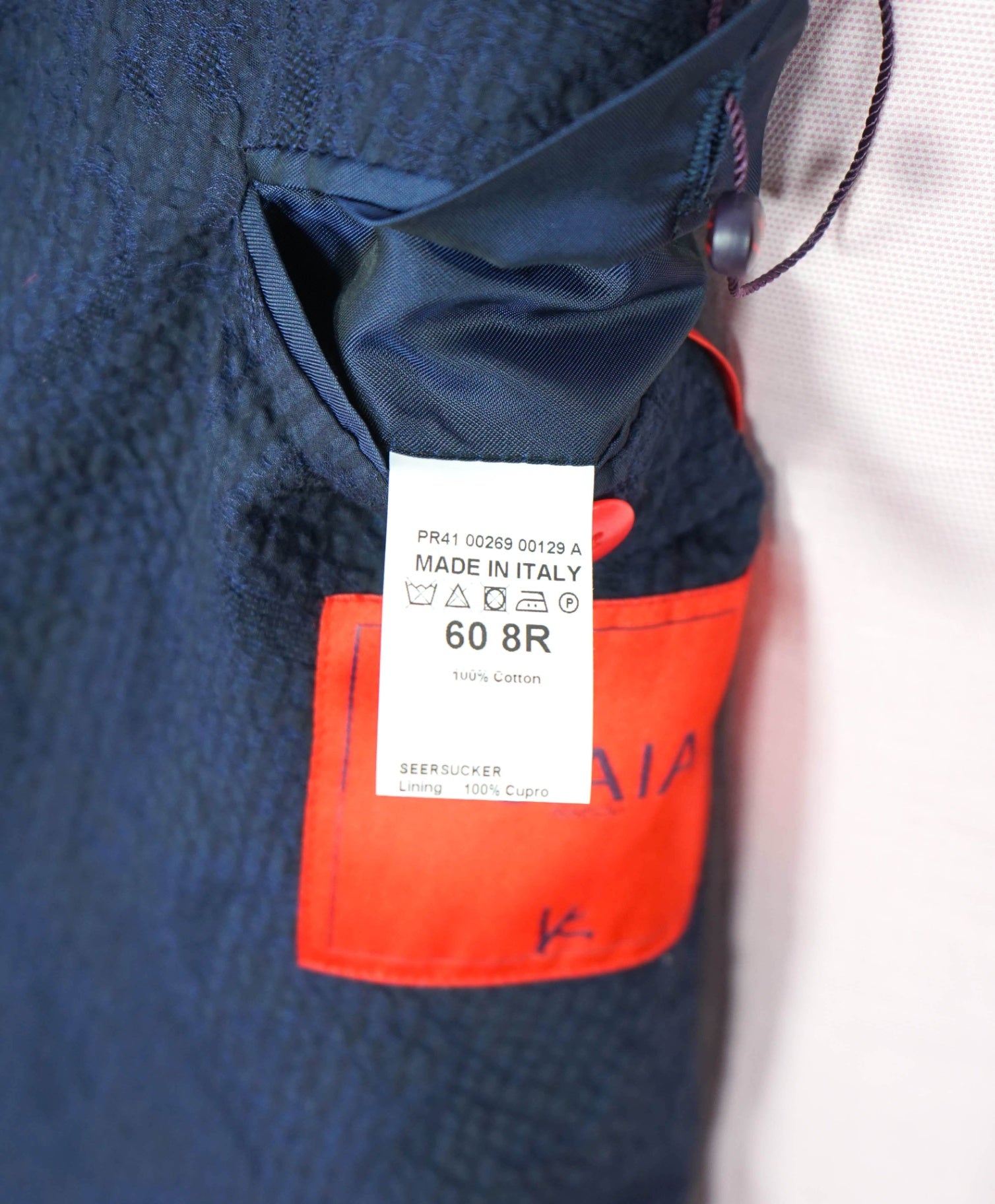 $3,000 ISAIA - Navy Blue Floral Seersucker Sport Jacket - 50R US