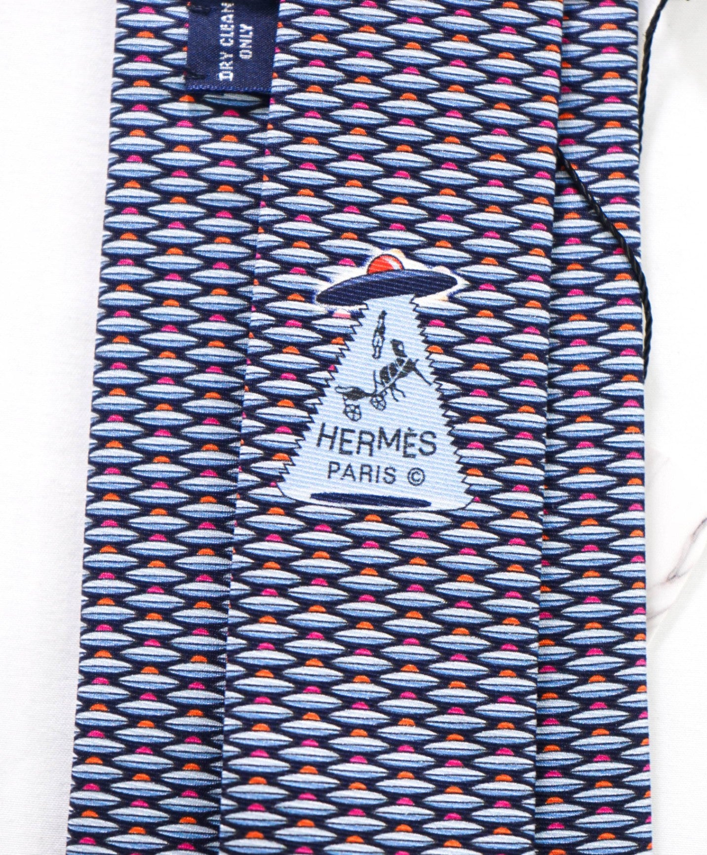 $300 HERMES - Navy UFO Print Silk - 3.25" Tie