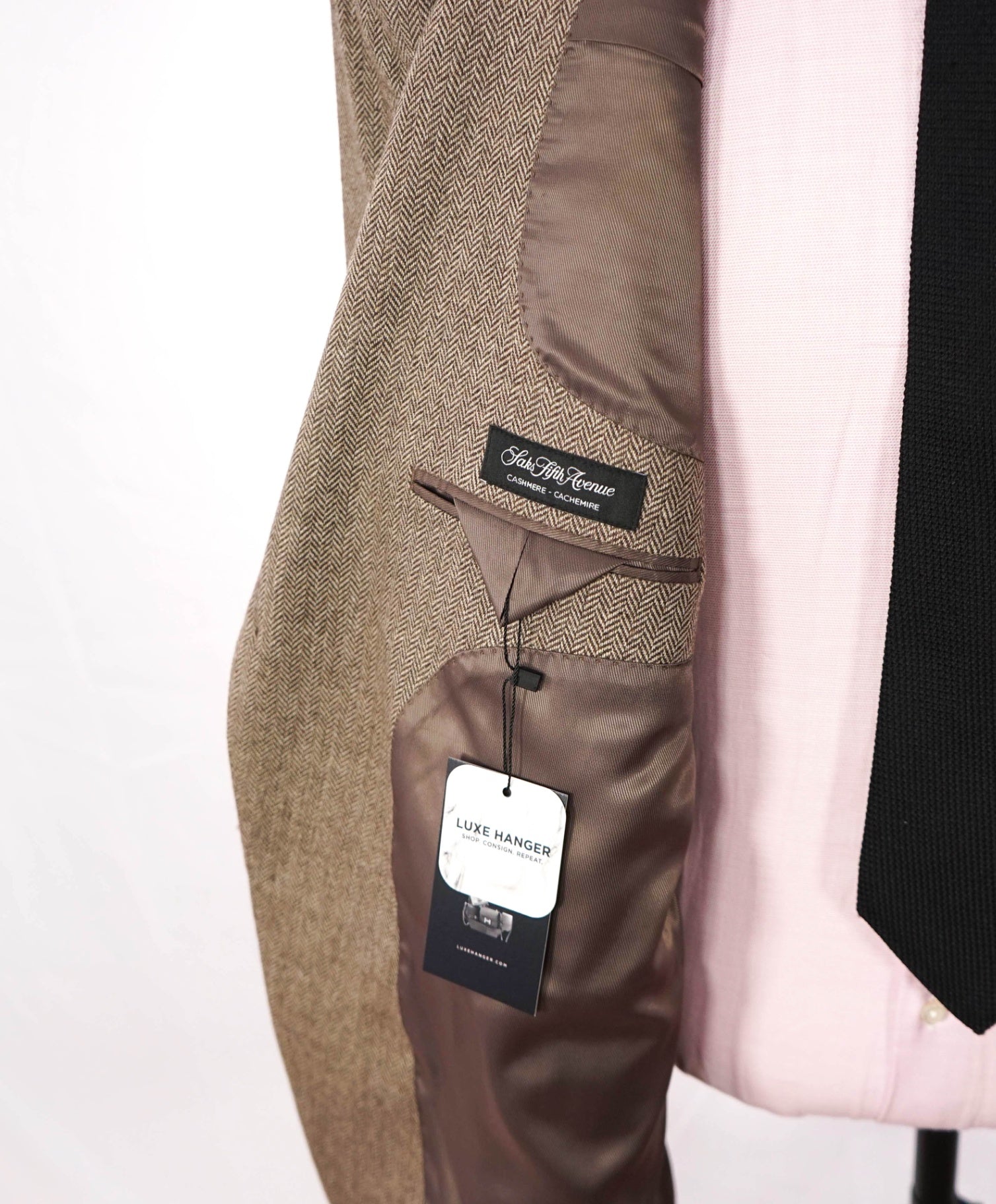 $1,295 SAKS 5TH AVE - Brown Herringbone Cashmere Blazer - 50R