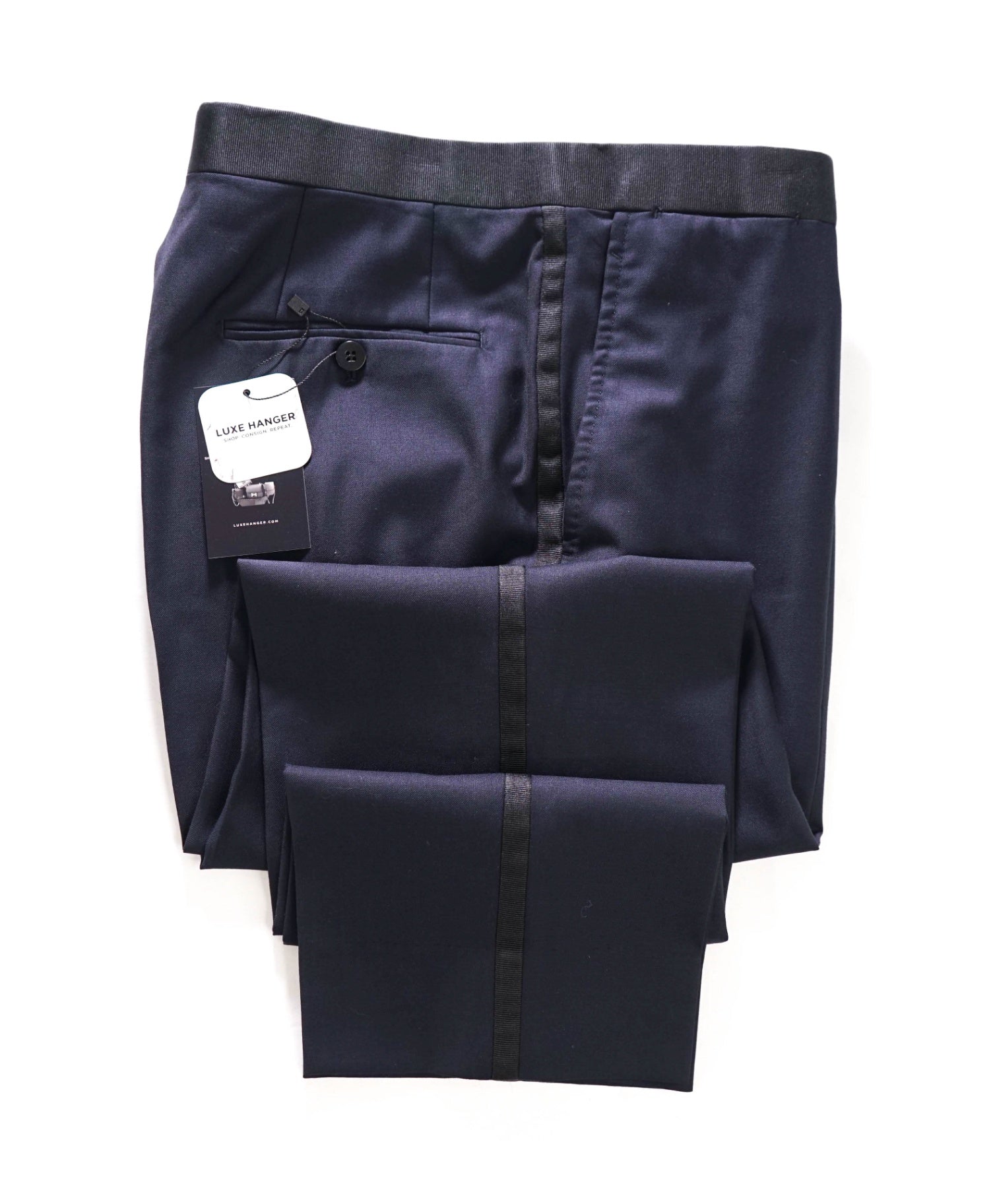 $995 ISAIA - Navy Blue Wool Tuxedo Pants - 36W