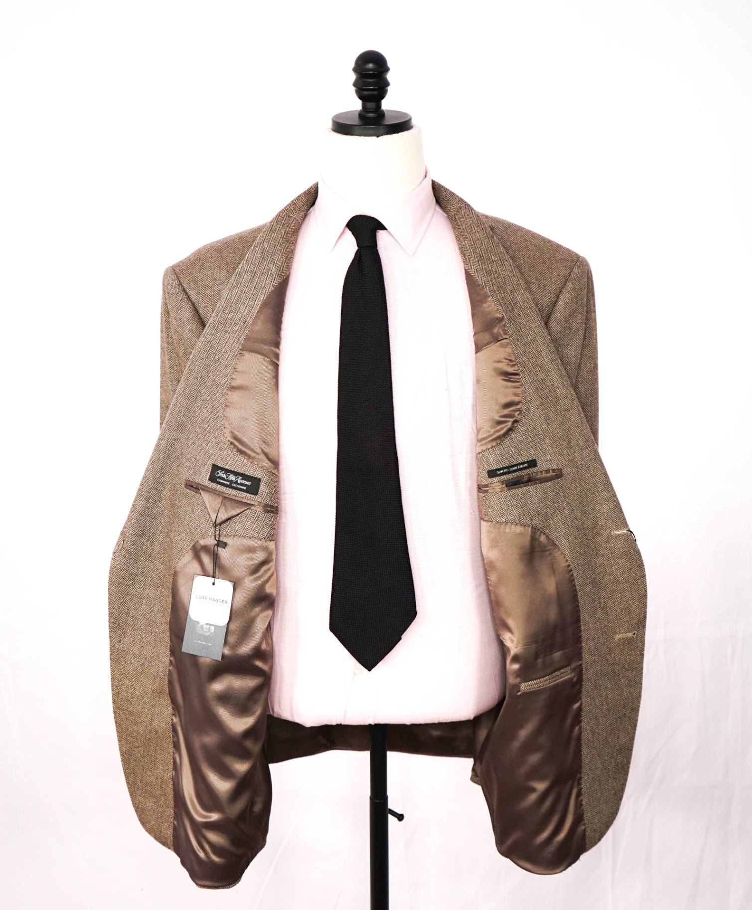 $1,295 SAKS 5TH AVE - Brown Herringbone Cashmere Blazer - 50R