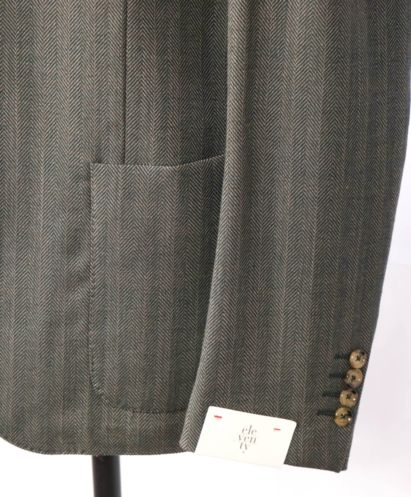 $1,395 ELEVENTY - Dark Green Herringbone Wool Blazer - 46