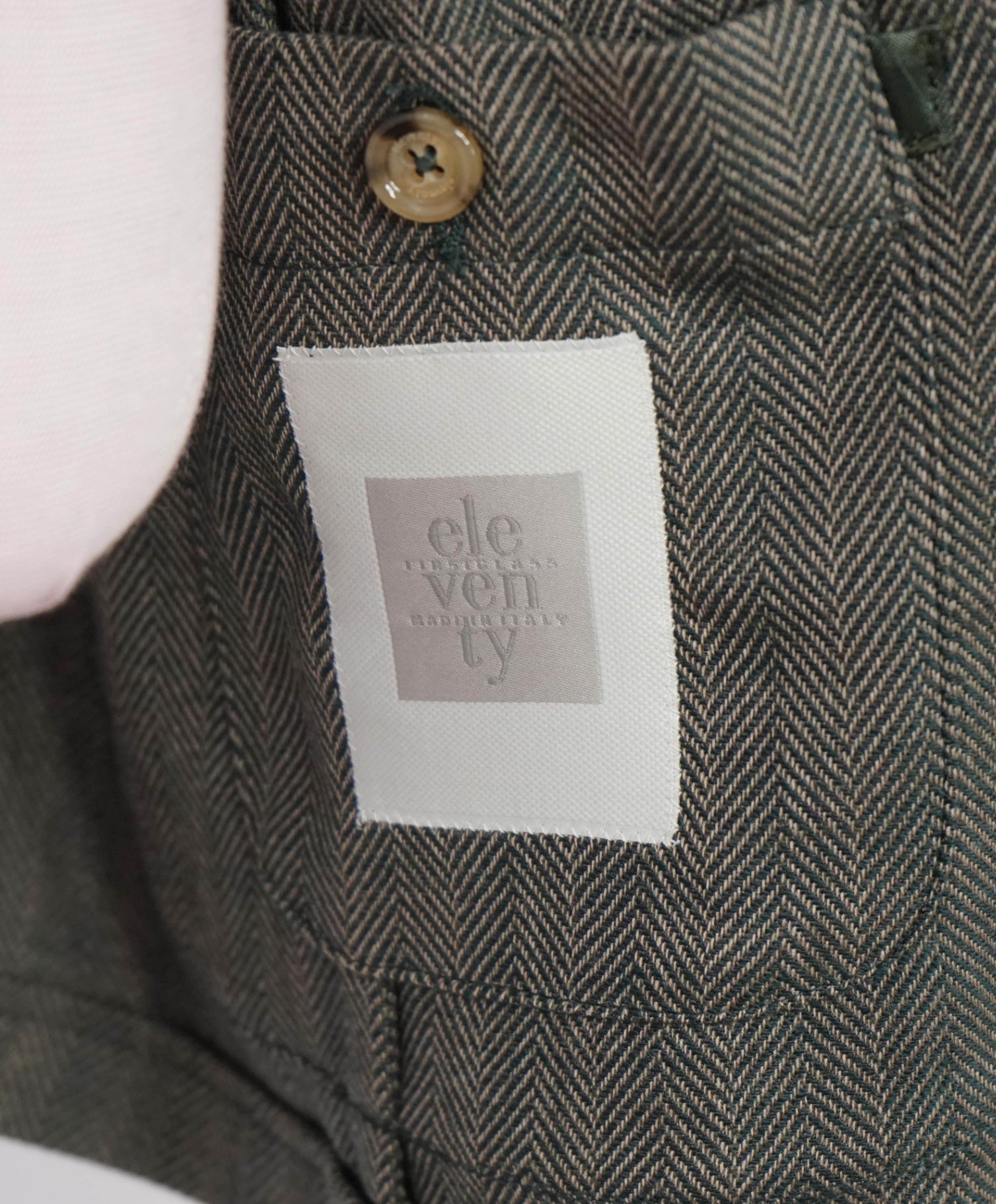 $1,395 ELEVENTY - Dark Green Herringbone Wool Blazer - 46