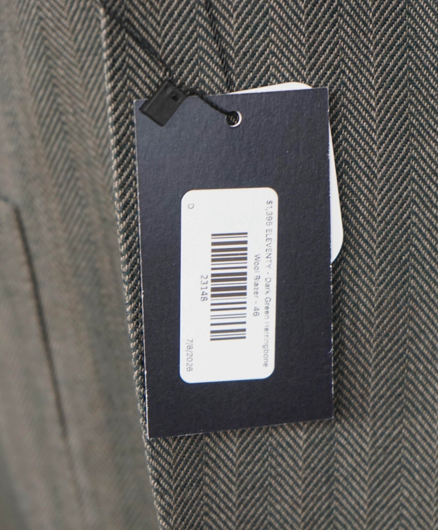 $1,395 ELEVENTY - Dark Green Herringbone Wool Blazer - 46