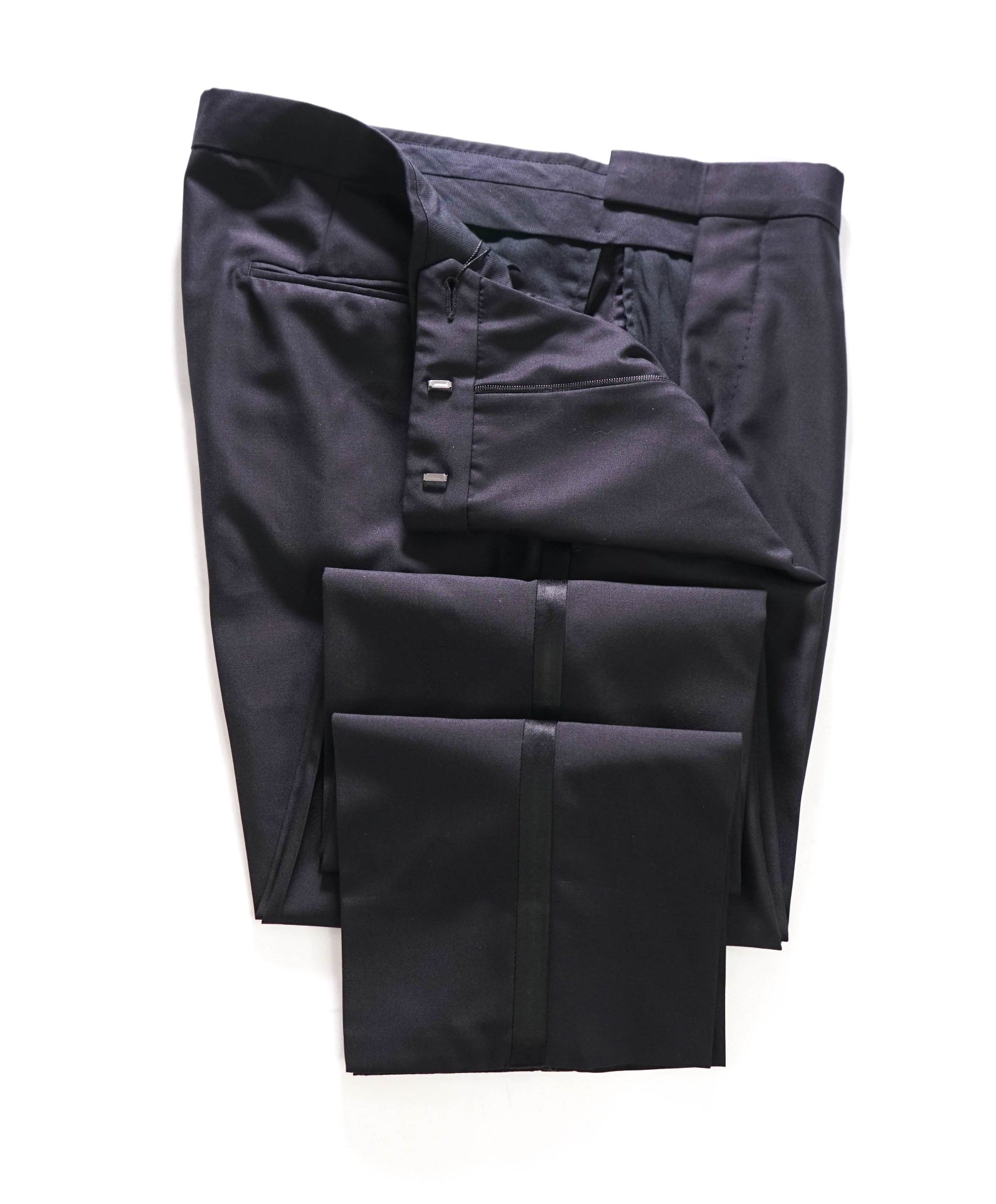 $890 ZEGNA - Black Wool/Silk Tuxedo Pants - 34W