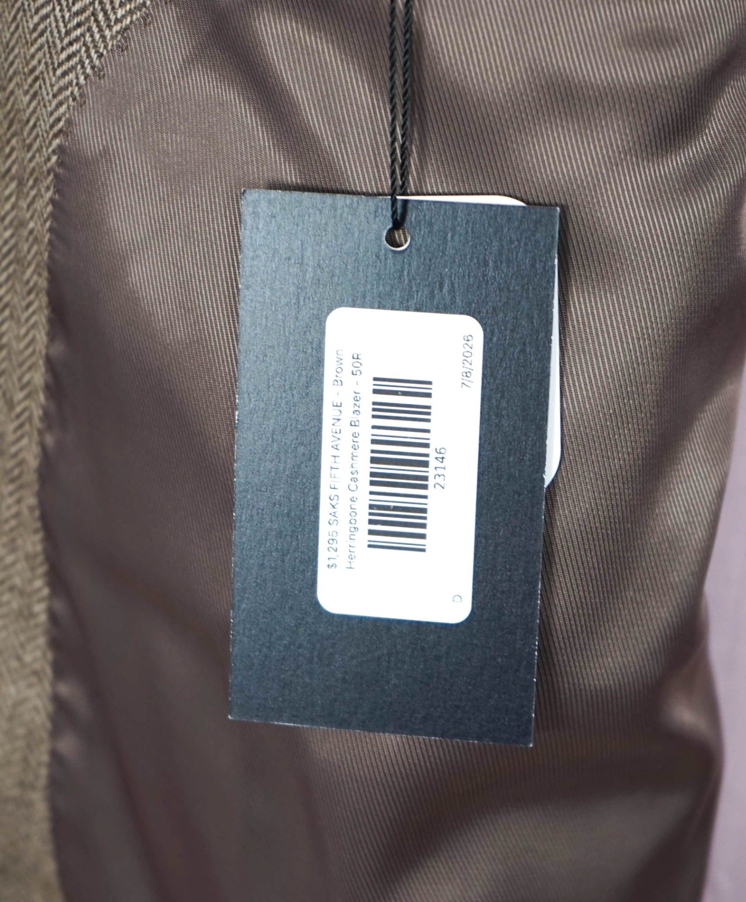 $1,295 SAKS 5TH AVE - Brown Herringbone Cashmere Blazer - 50R
