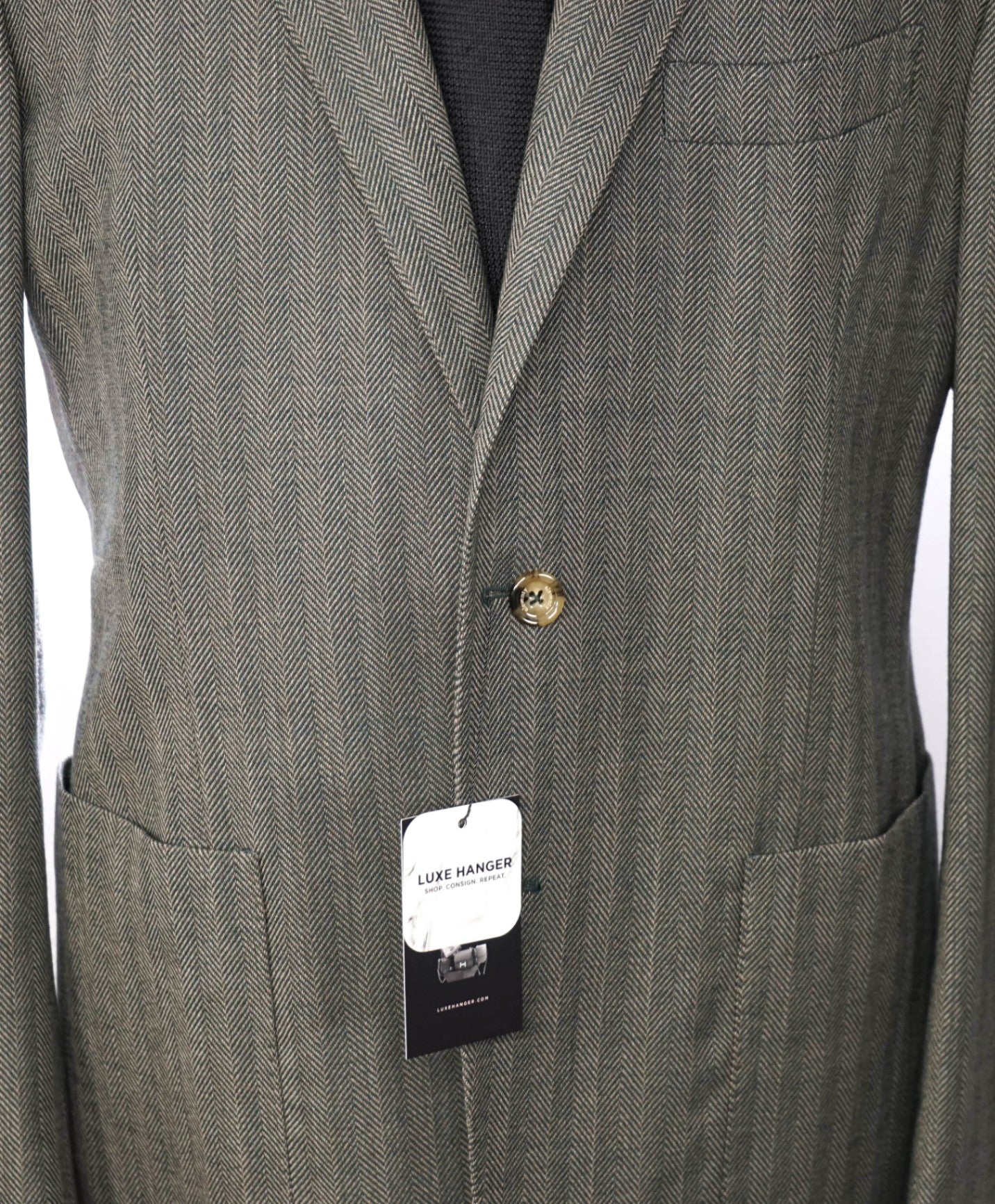 $1,395 ELEVENTY - Dark Green Herringbone Wool Blazer - 46