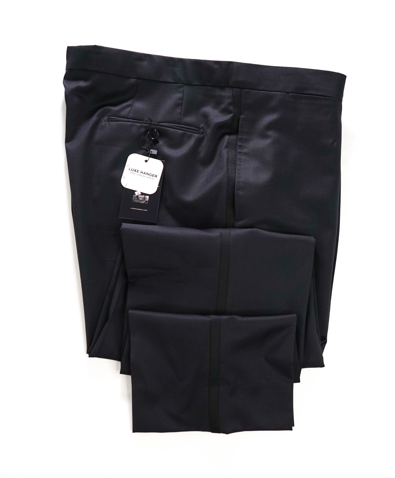 $870 ZEGNA - Black Wool Tuxedo Pants - 39W