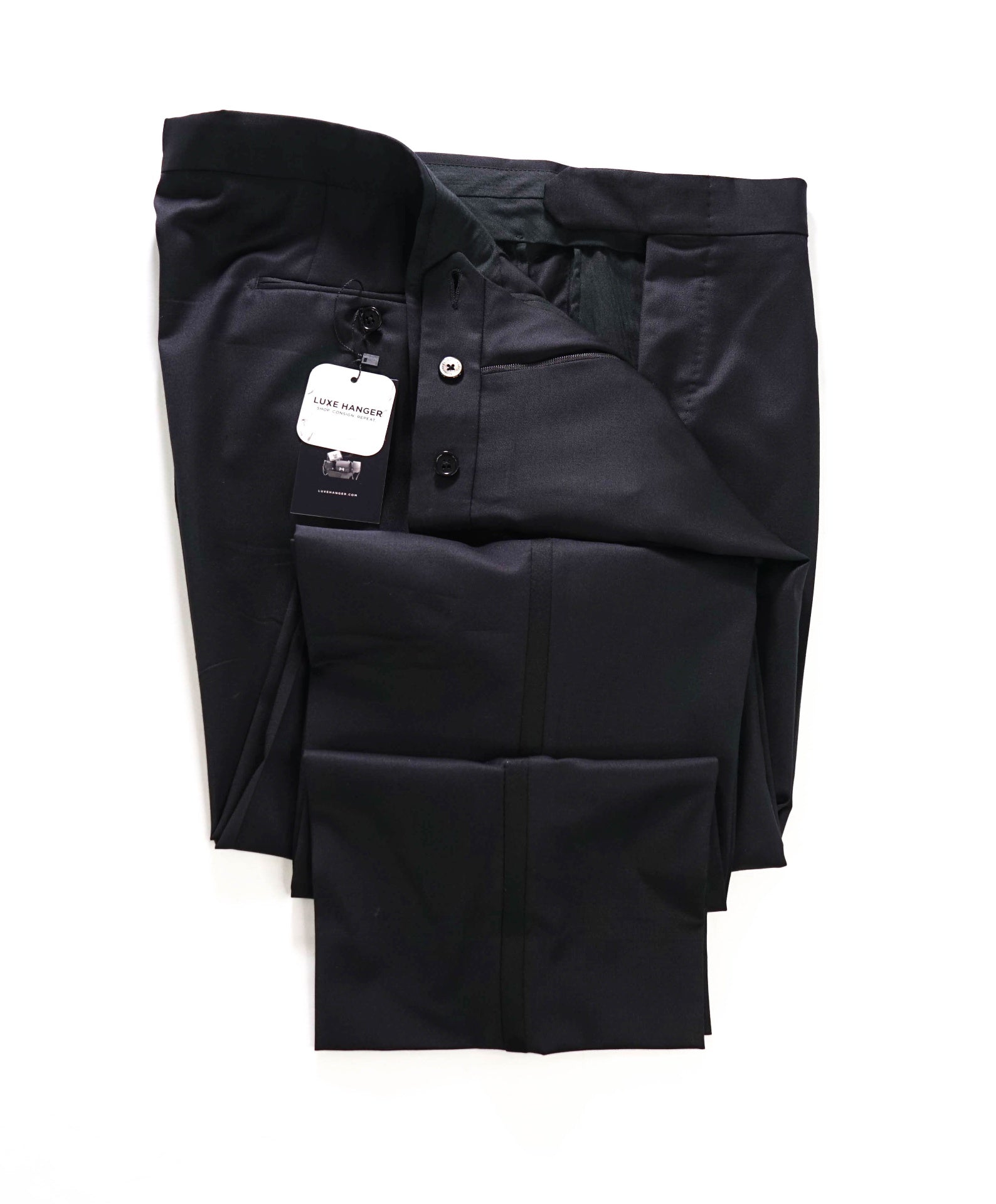 $870 ZEGNA - Black Wool Tuxedo Pants - 39W