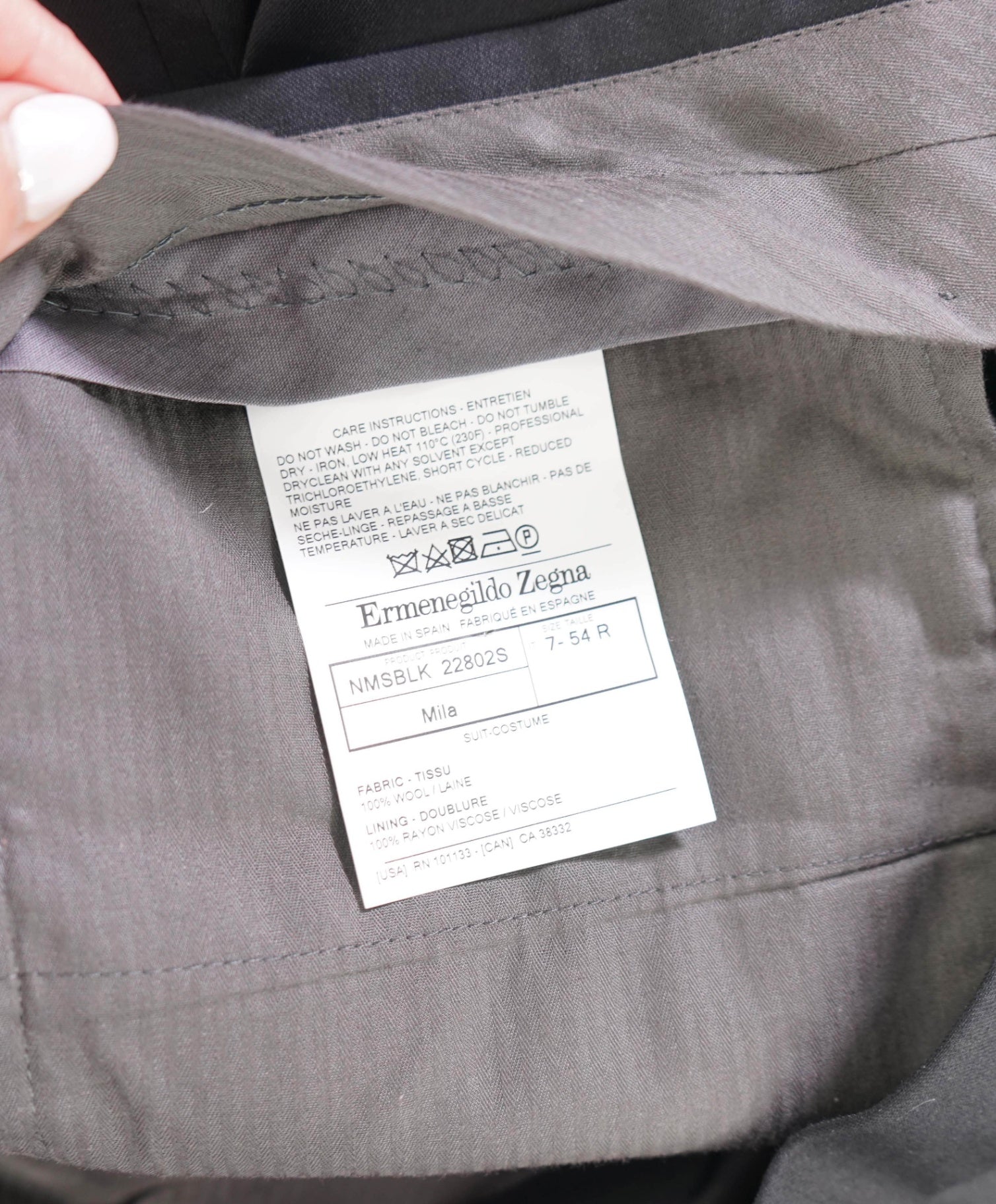 $870 ZEGNA - Black Wool Tuxedo Pants - 39W