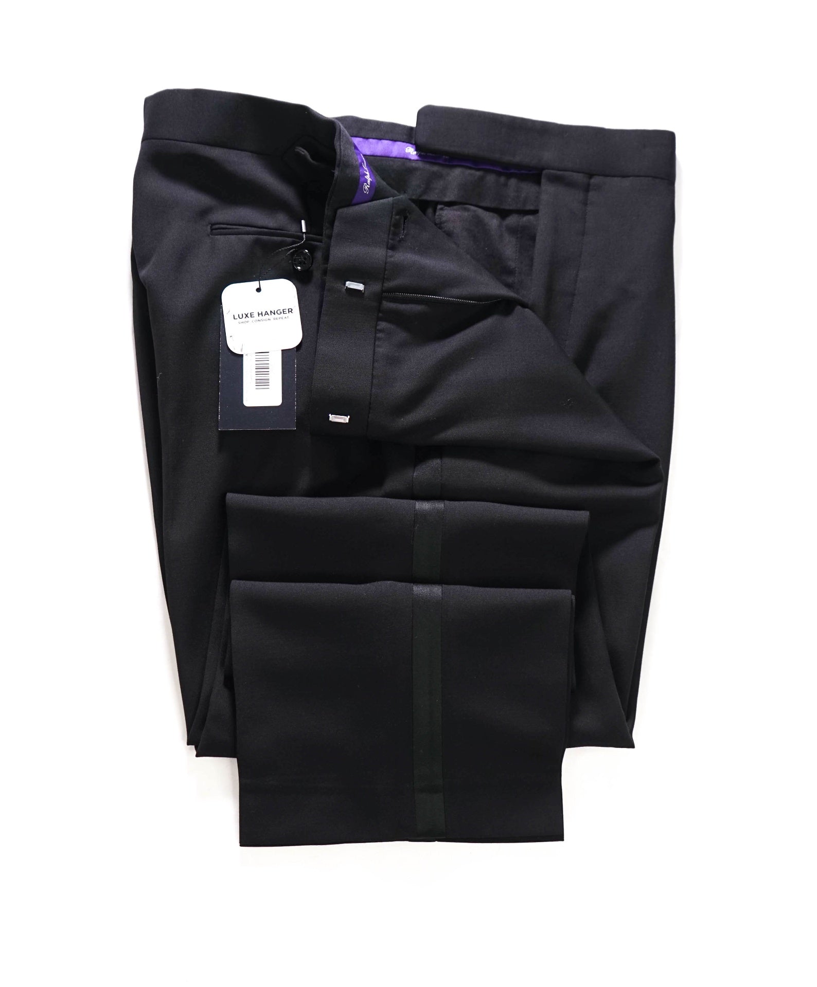 $995 RALPH LAUREN PURPLE LABEL - Black Tuxedo Pants - 36W
