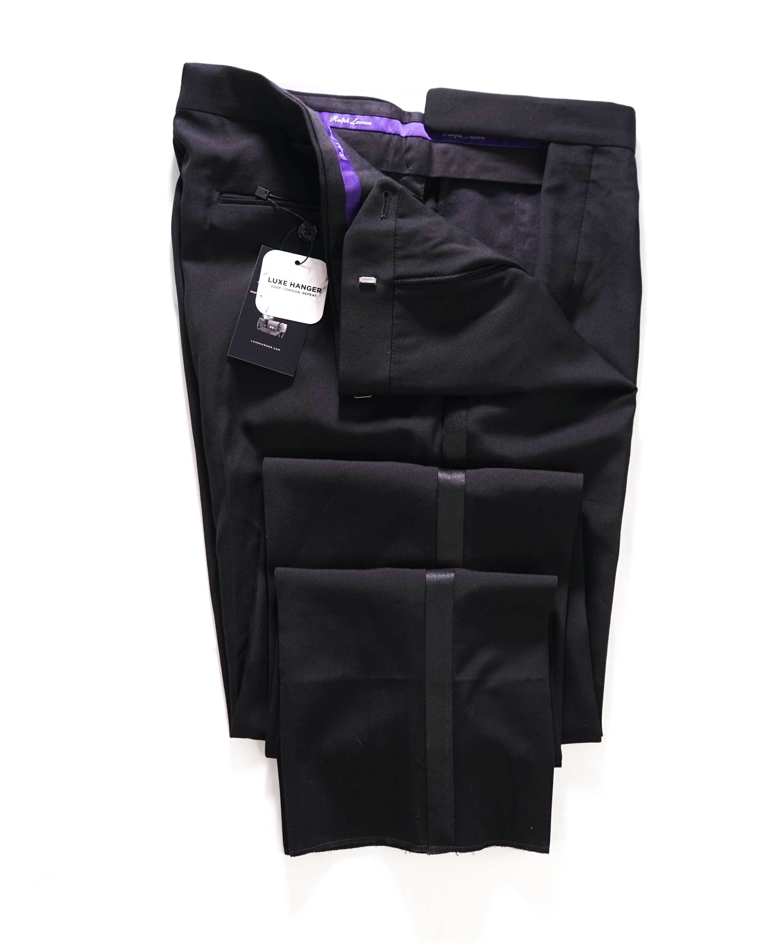 $995 RALPH LAUREN PURPLE LABEL - Black Tuxedo Pants - 32W