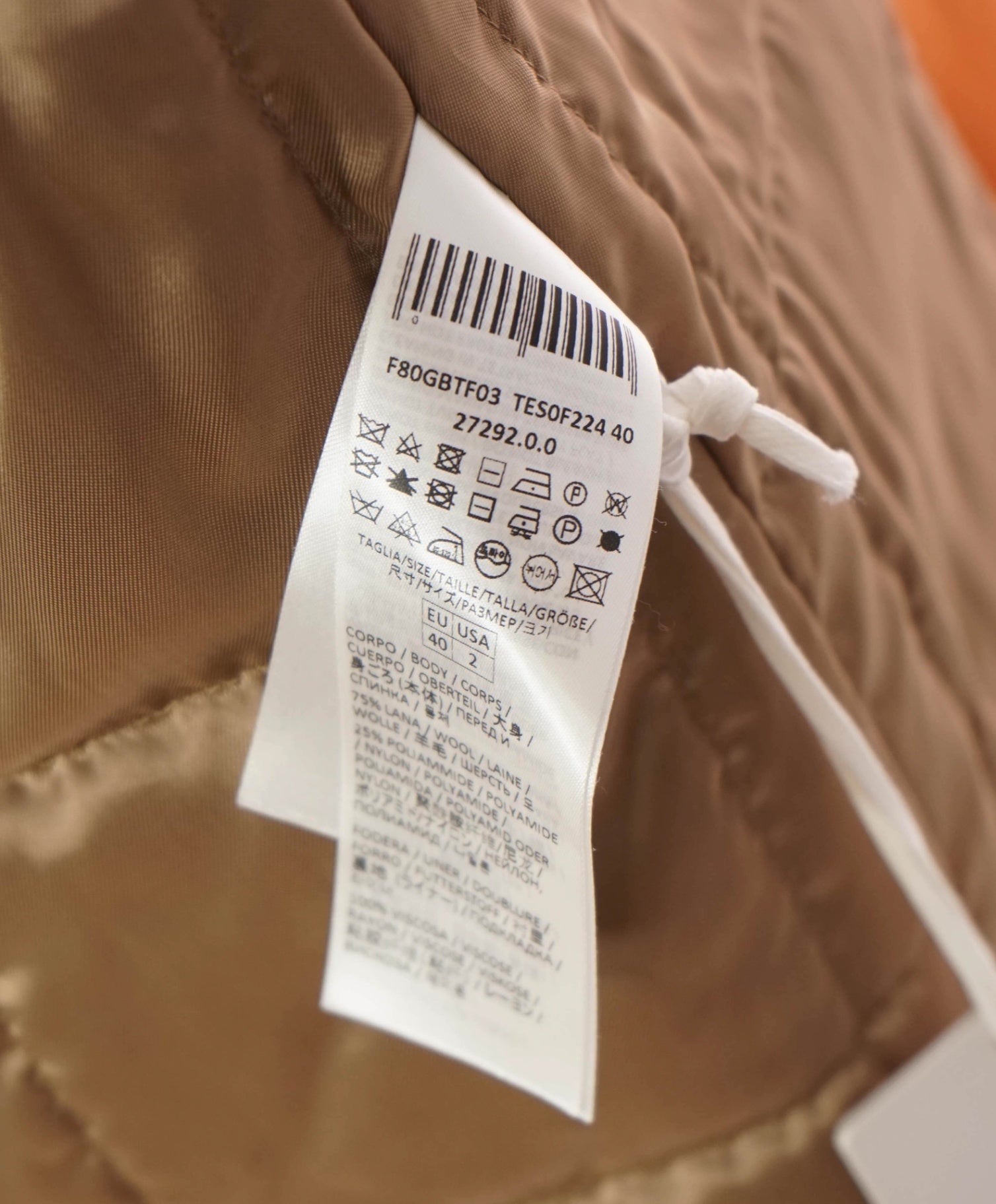 $1,195 ELEVENTY - Orange Wool/Polyamide Coat - 2 US