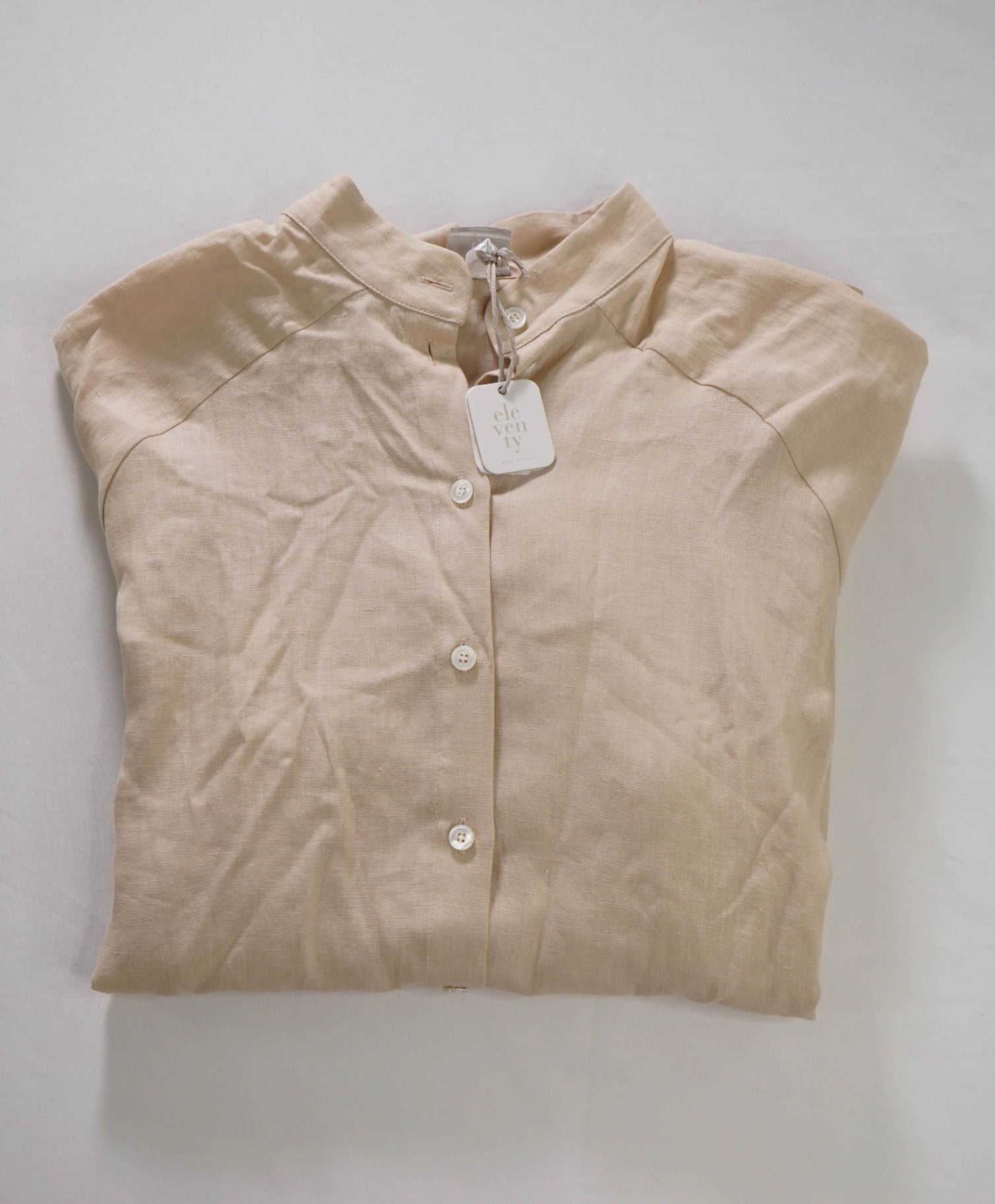 $595 ELEVENTY - Tan Linen Shirt - 2US